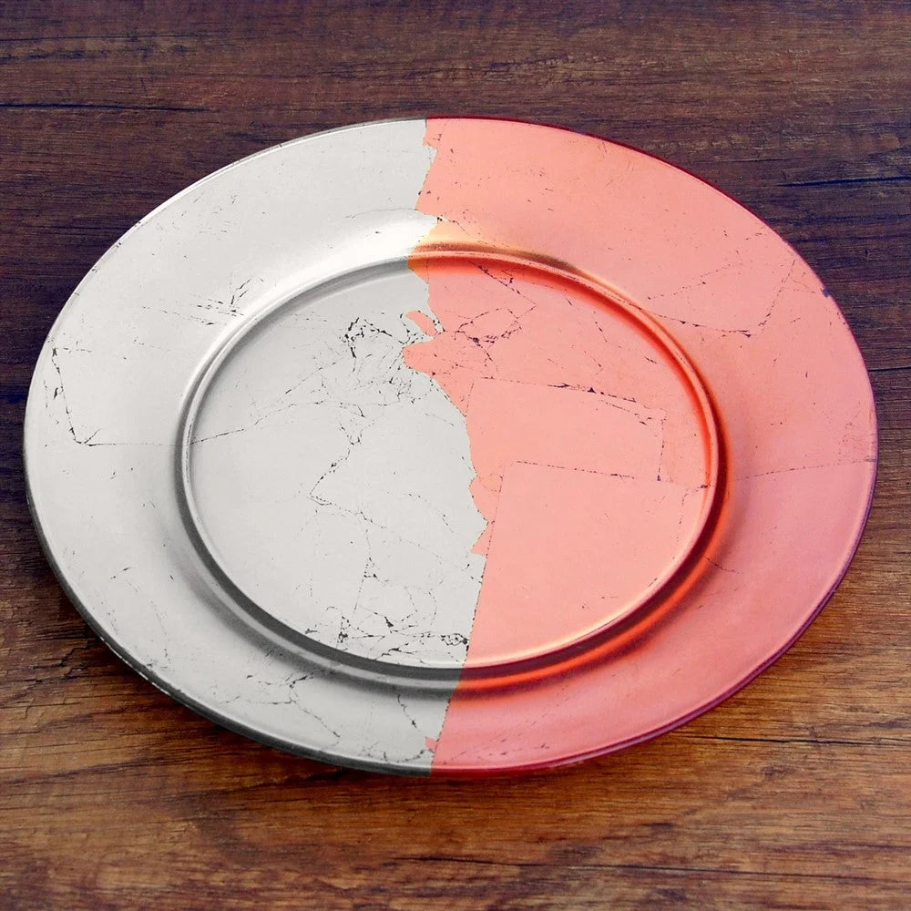 GILT CONTOUR Set/4 Silver/Rose Dinner Plates LUNESCAPE