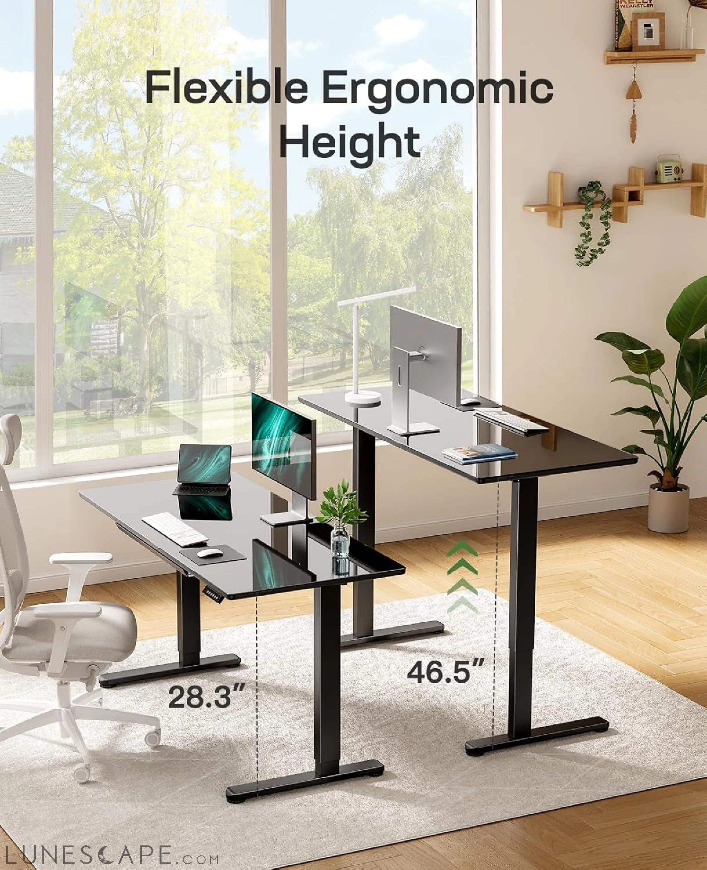 Glass Electric Standing Desk with Drawer, 48 X 24 Inches LUNESCAPE