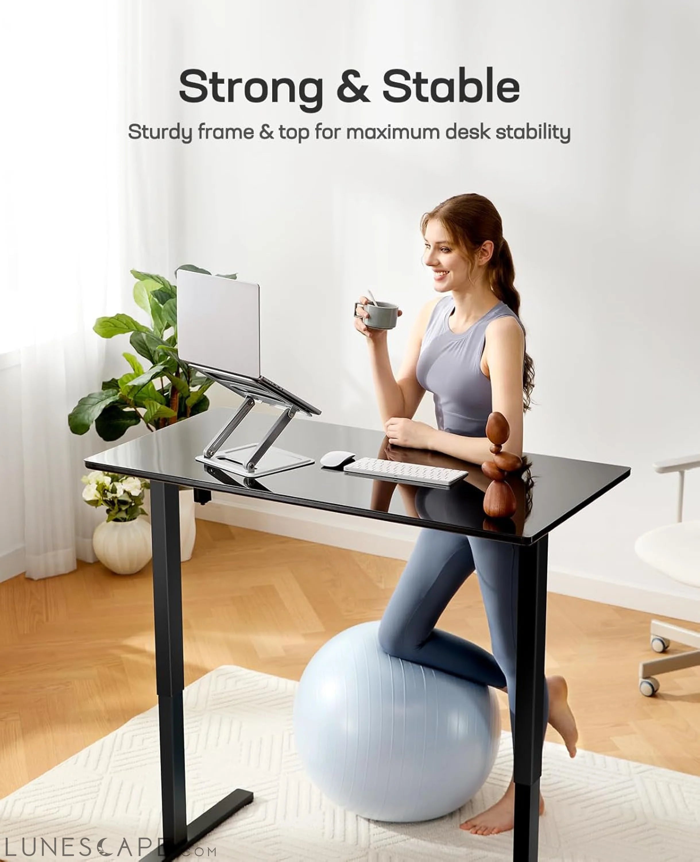 Glass Electric Standing Desk with Drawer, 48 X 24 Inches LUNESCAPE