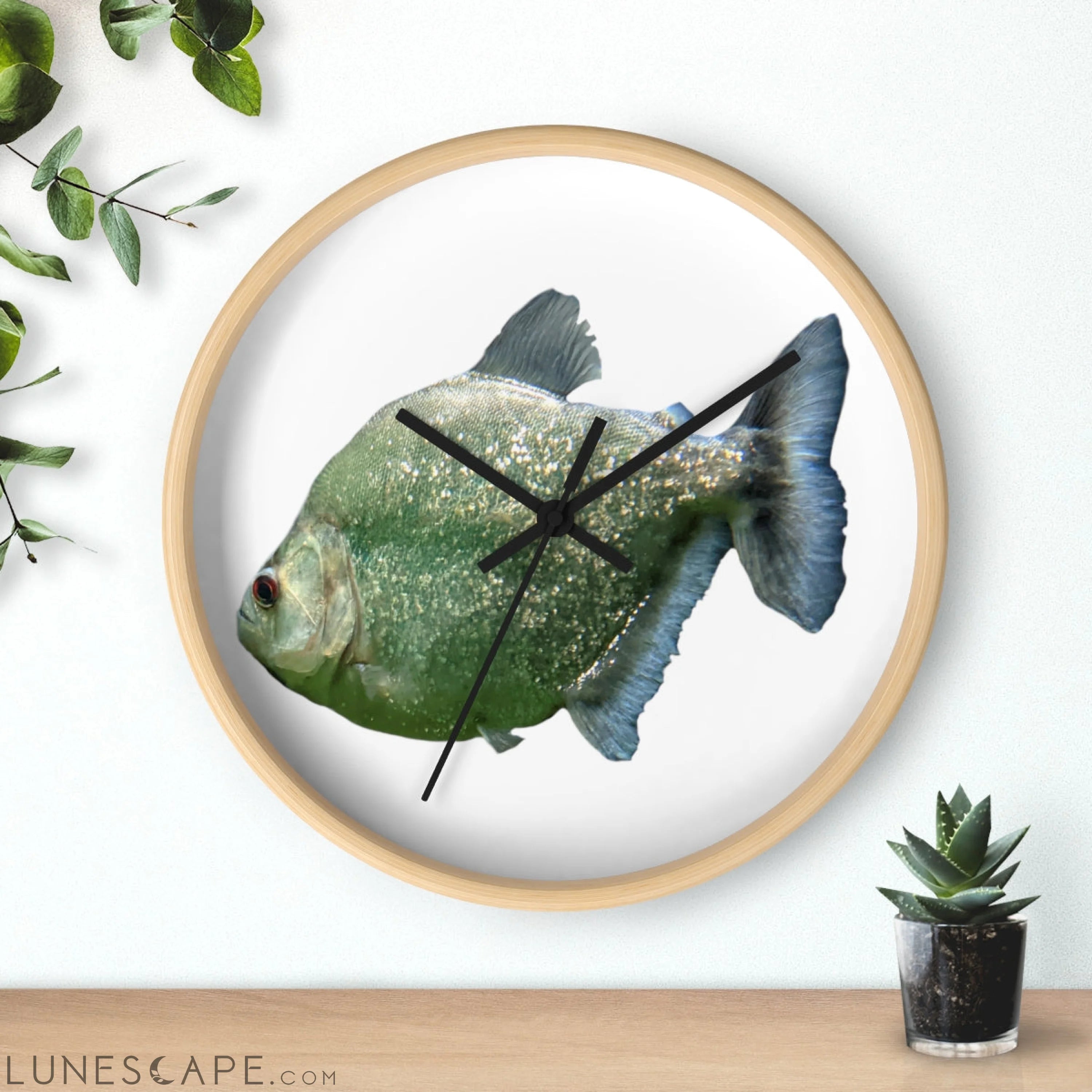 Glitter Green Fish Wall clock LUNESCAPE