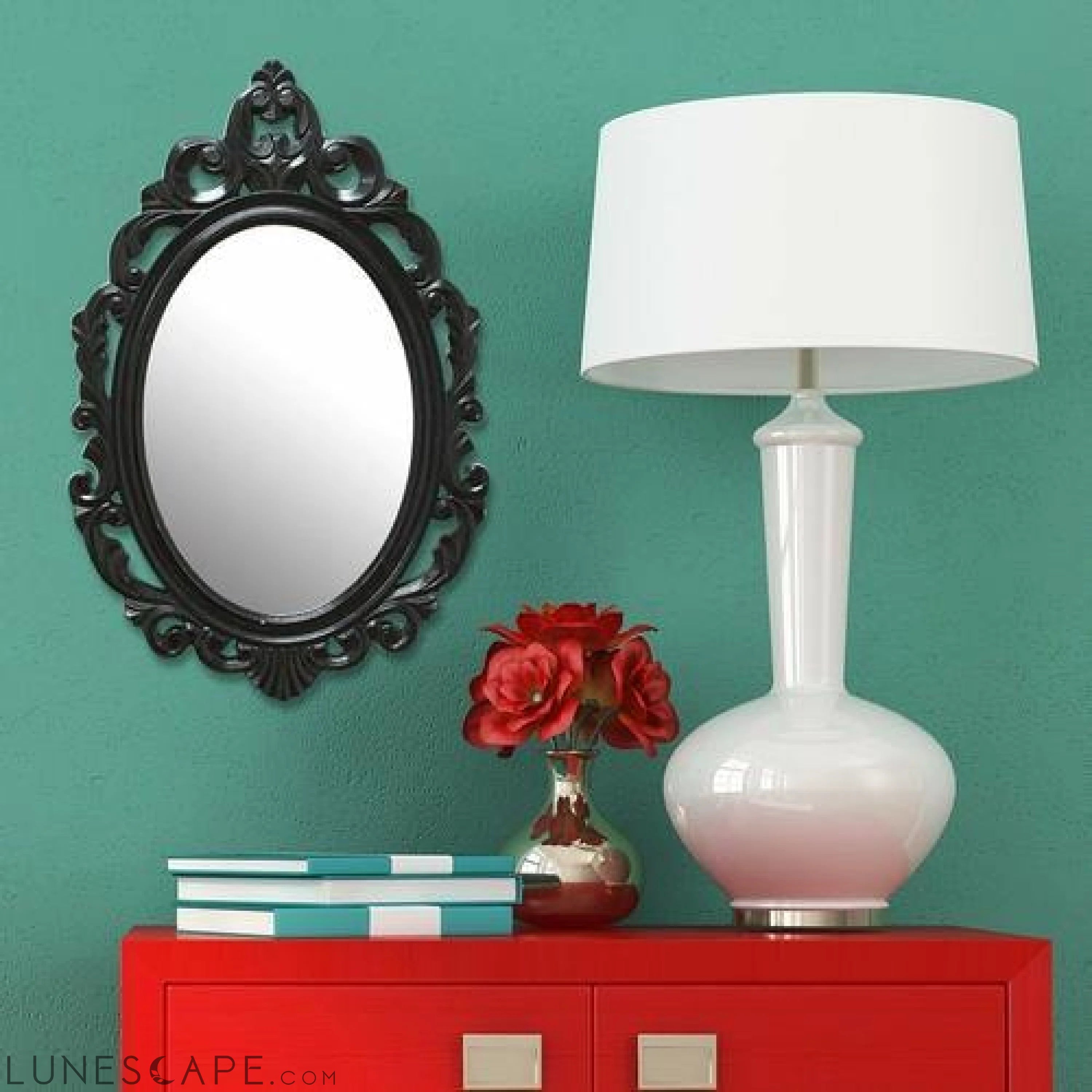 Glossy Black Oval Glass Wall Mirror LUNESCAPE