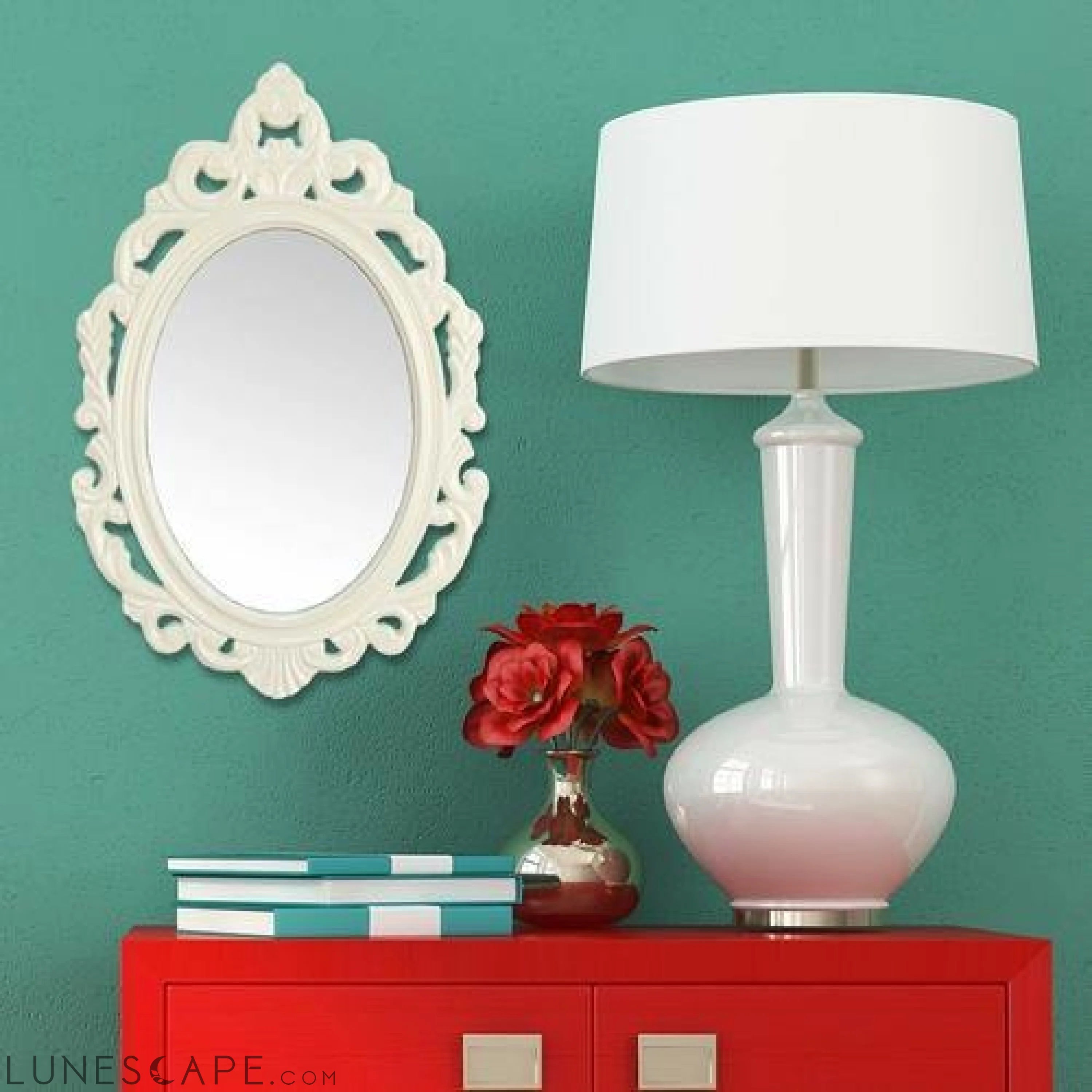 Glossy White Oval Glass Wall Mirror LUNESCAPE