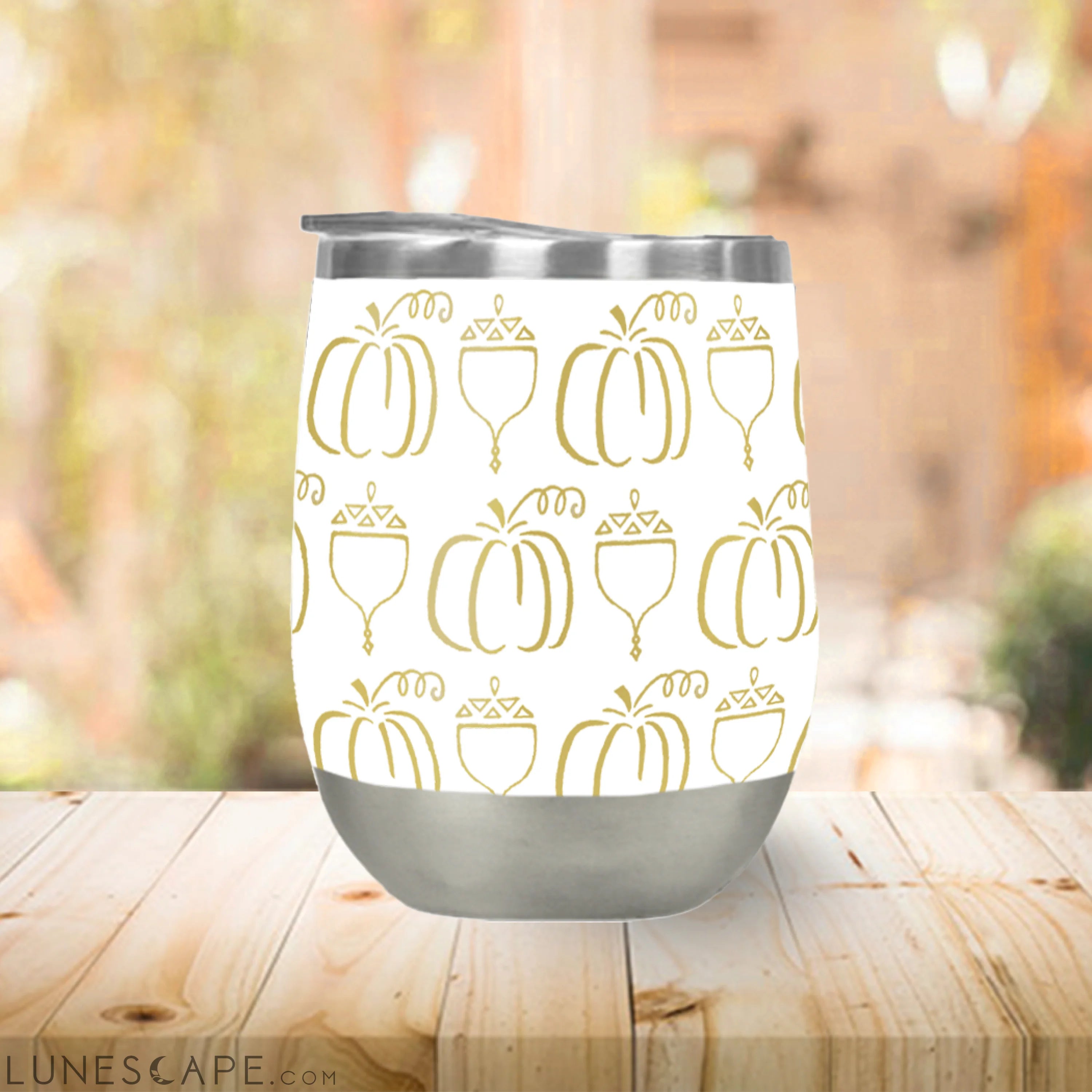 Gold Acorn & Pumpkin Stemless Wine Tumbler LUNESCAPE