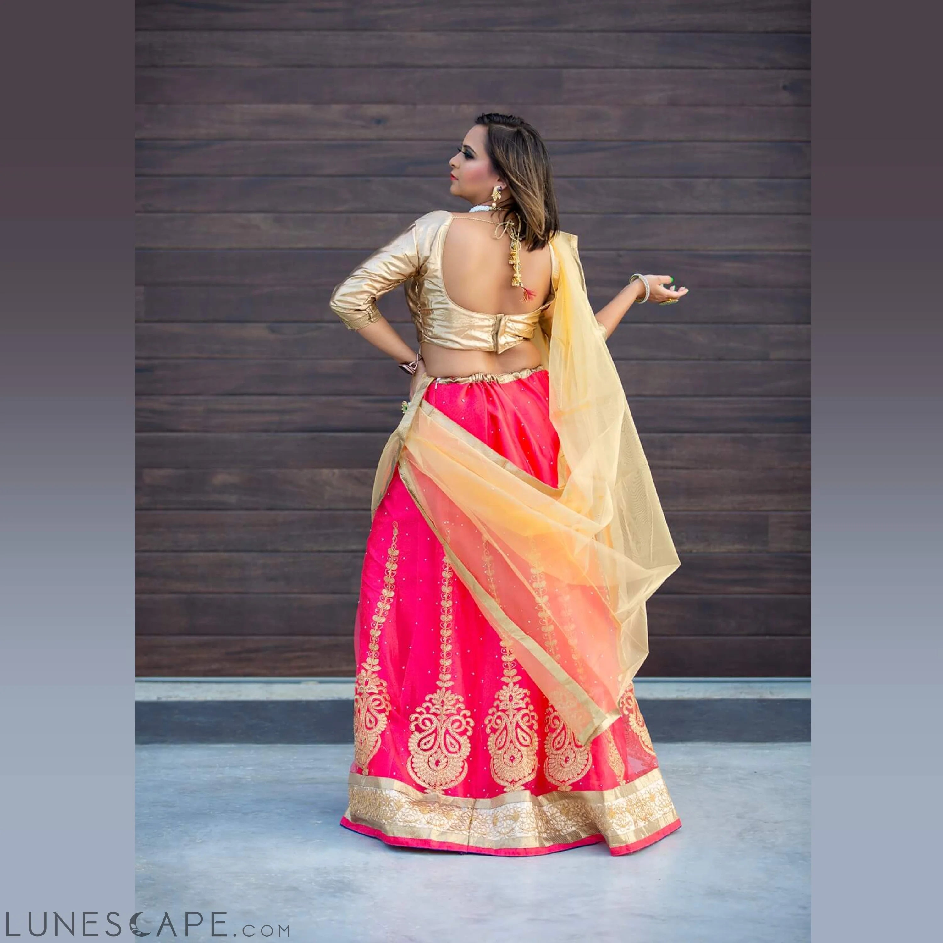 Gold Blouse and Lehenga in Assorted Colors LUNESCAPE