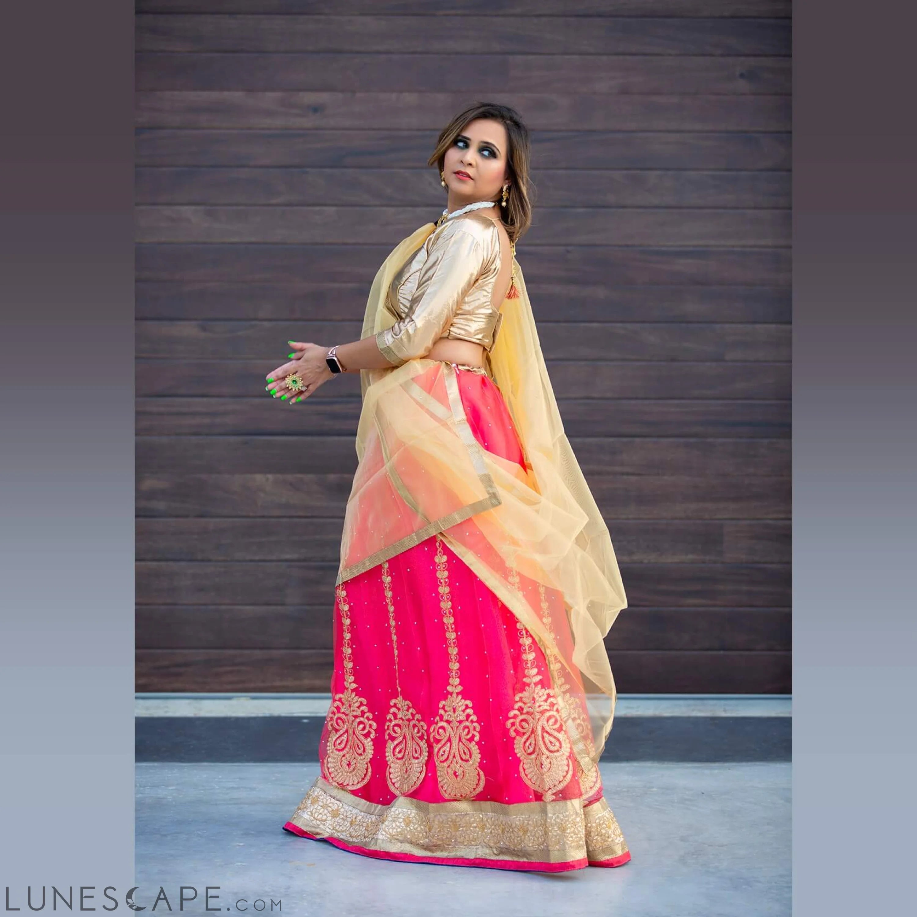 Gold Blouse and Lehenga in Assorted Colors LUNESCAPE
