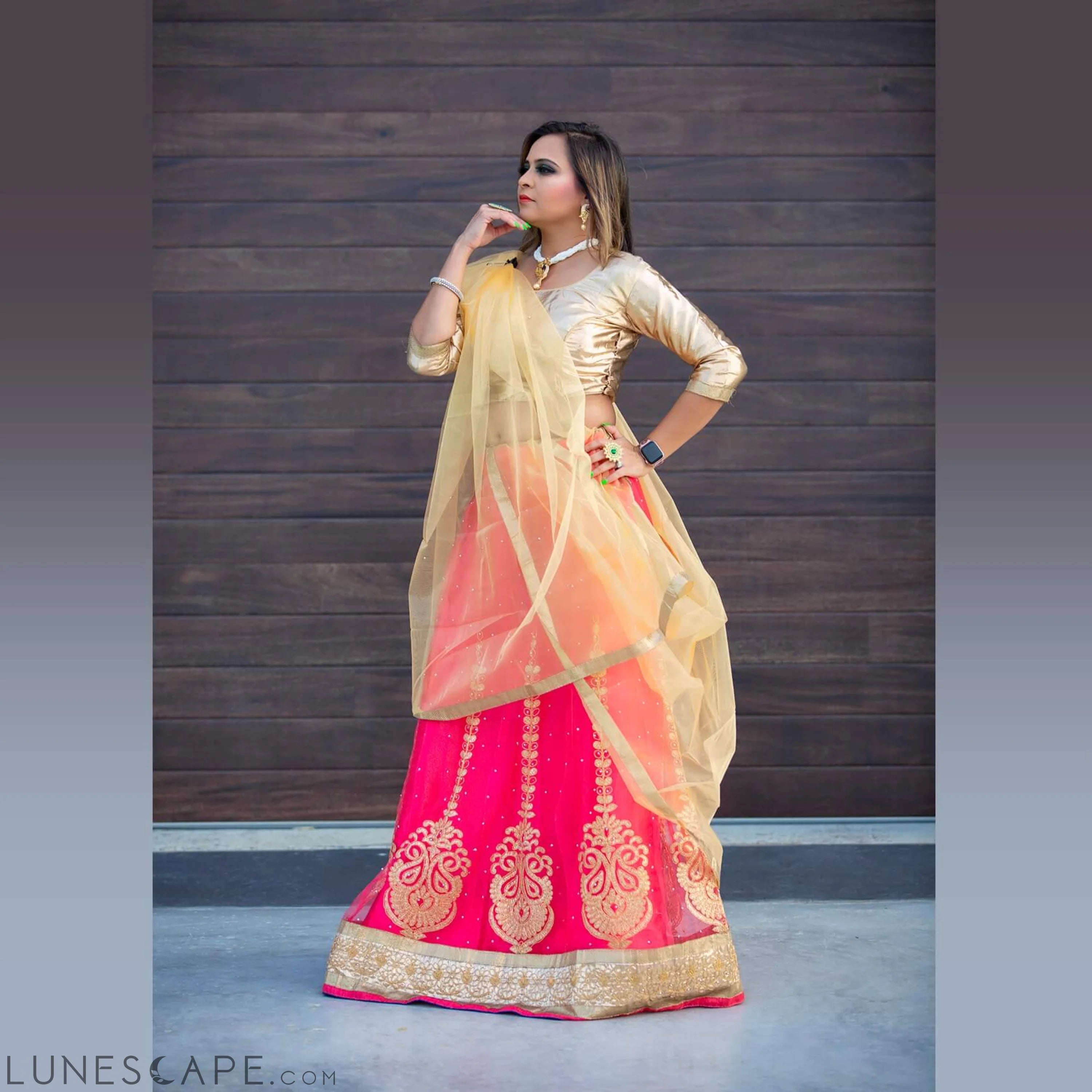 Gold Blouse and Lehenga in Assorted Colors LUNESCAPE