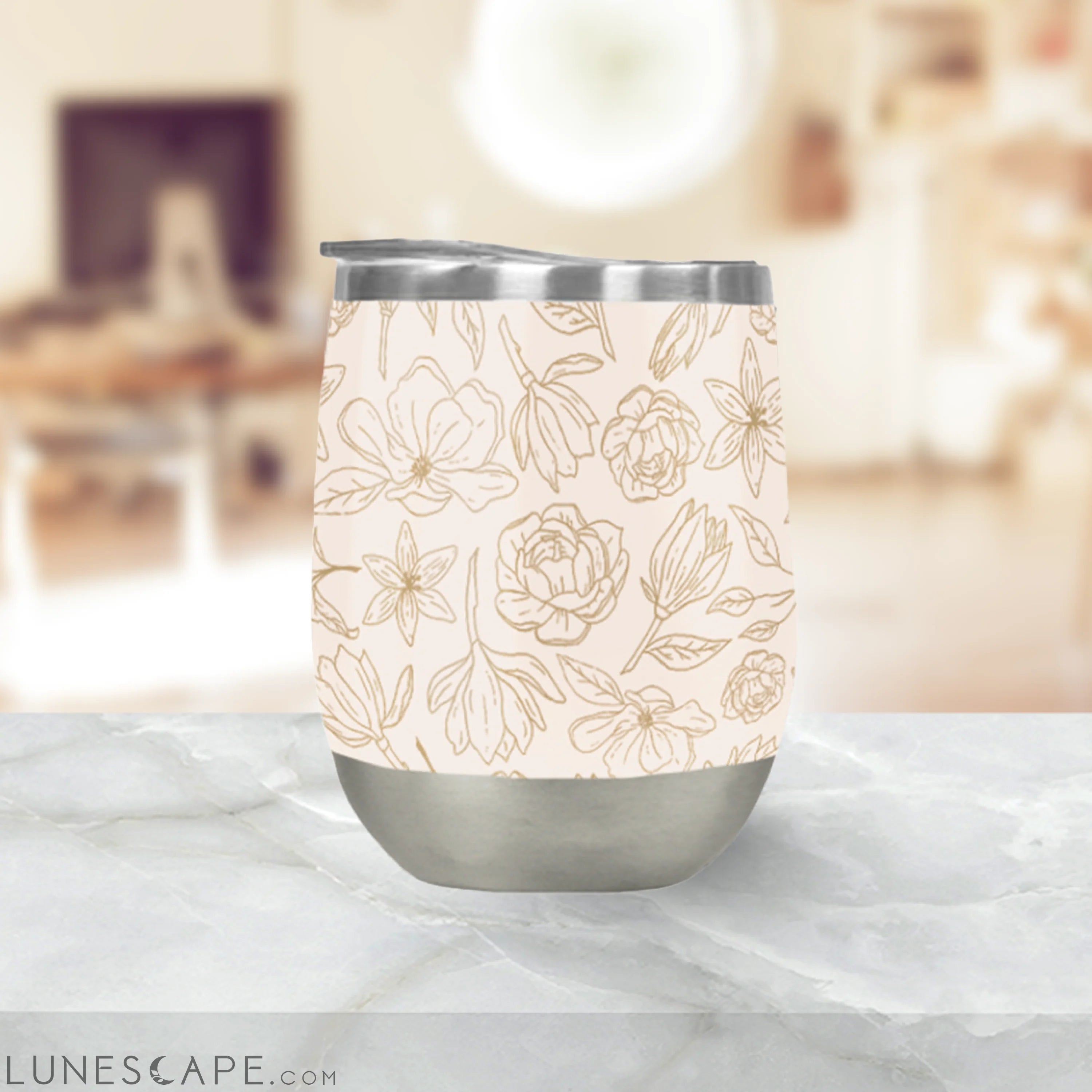 Gold Magnolia Wine Tumbler LUNESCAPE