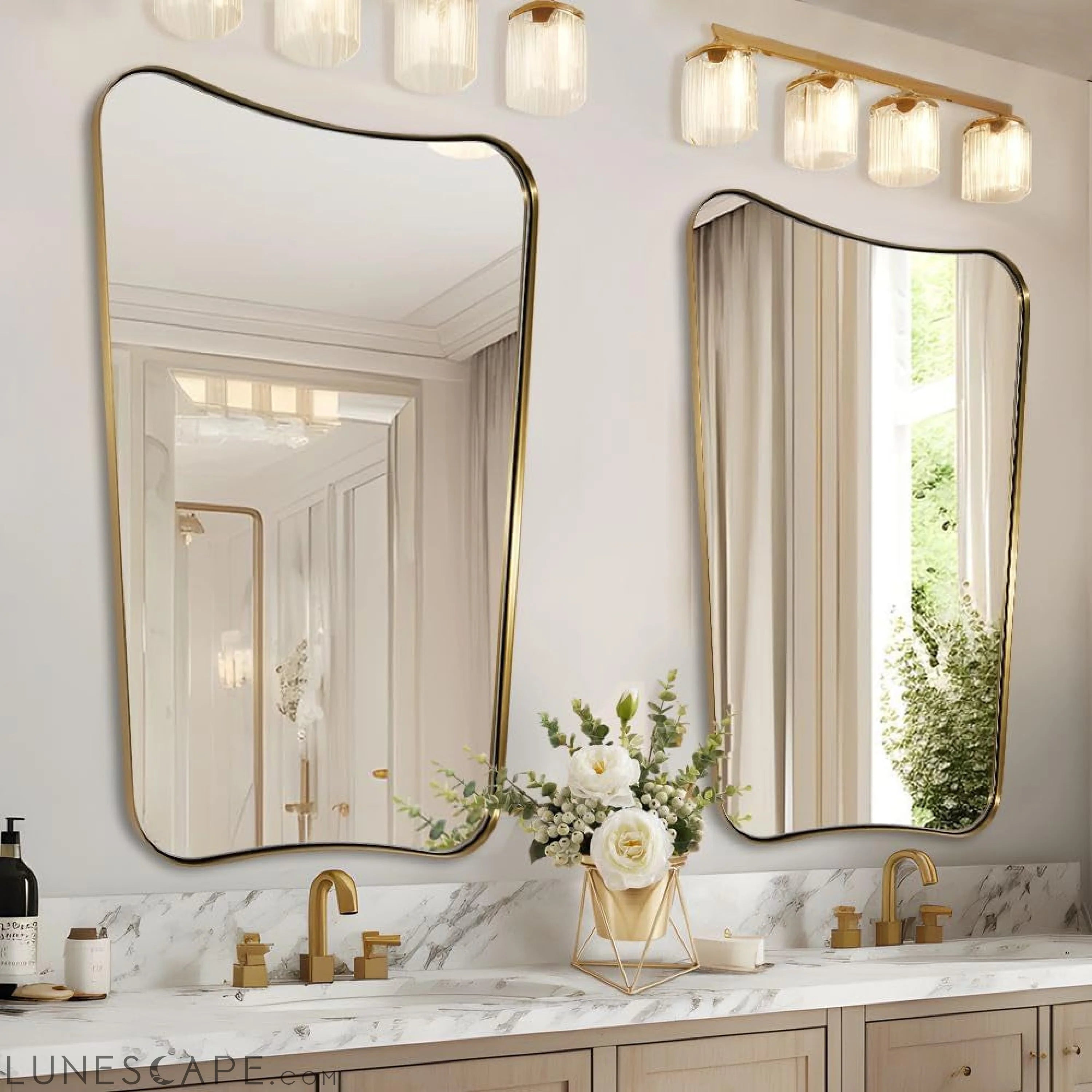 Gold Mirror, 24X36 Irregular Wall Mirror, Gold Antique Bathroom Vanity LUNESCAPE