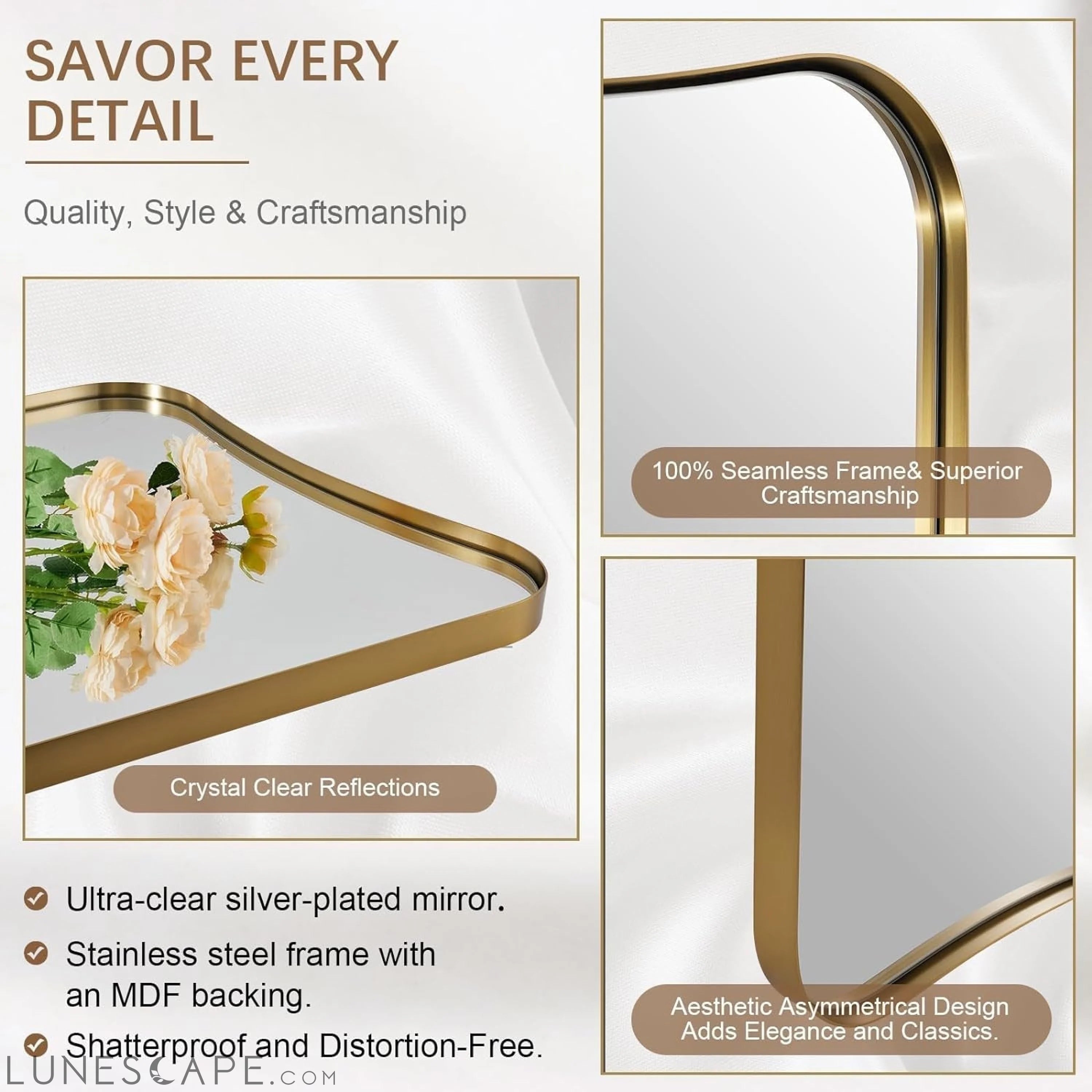 Gold Mirror, 24X36 Irregular Wall Mirror, Gold Antique Bathroom Vanity LUNESCAPE