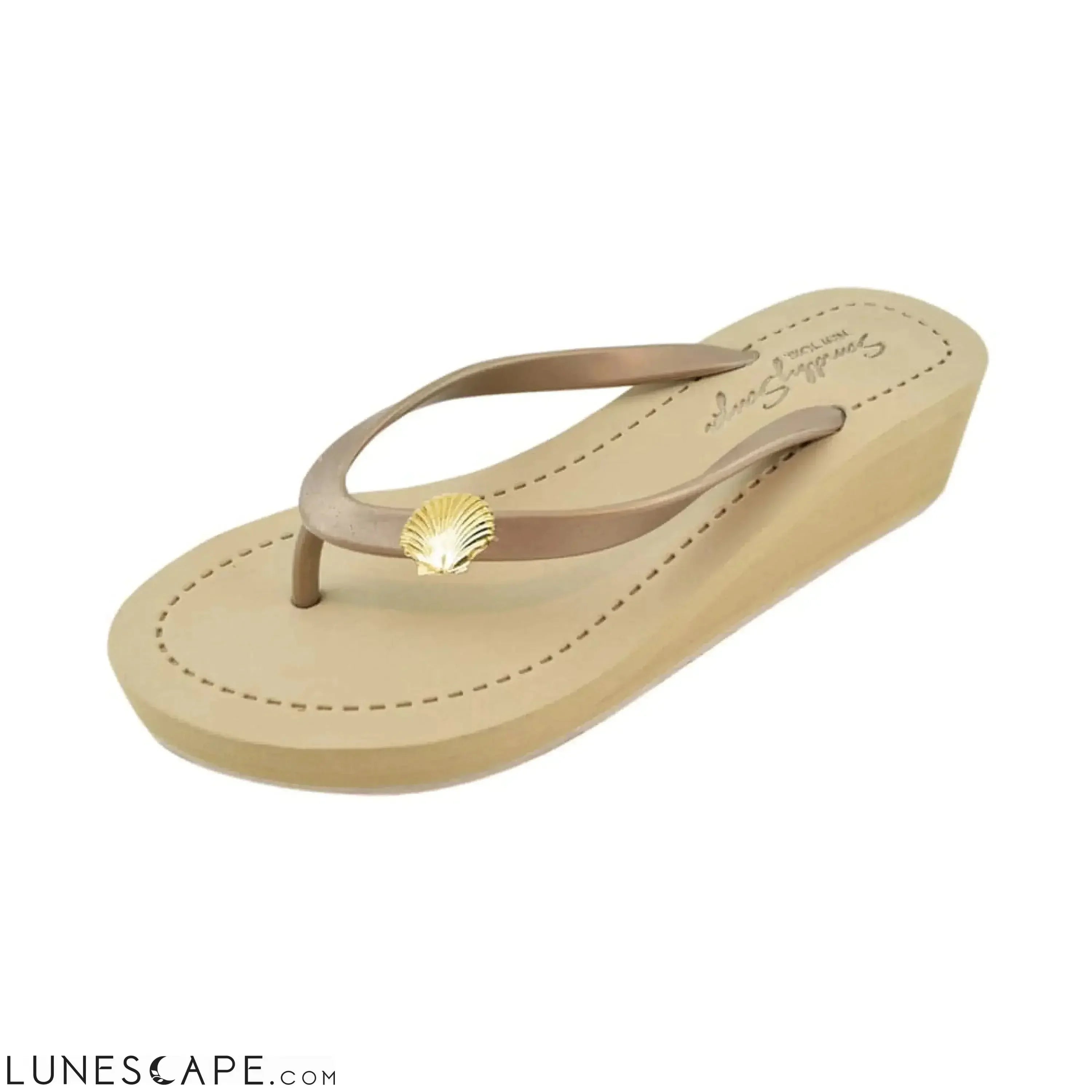 Gold Shell - Mid Wedge Flip Flops Sandals Studs Charm LUNESCAPE