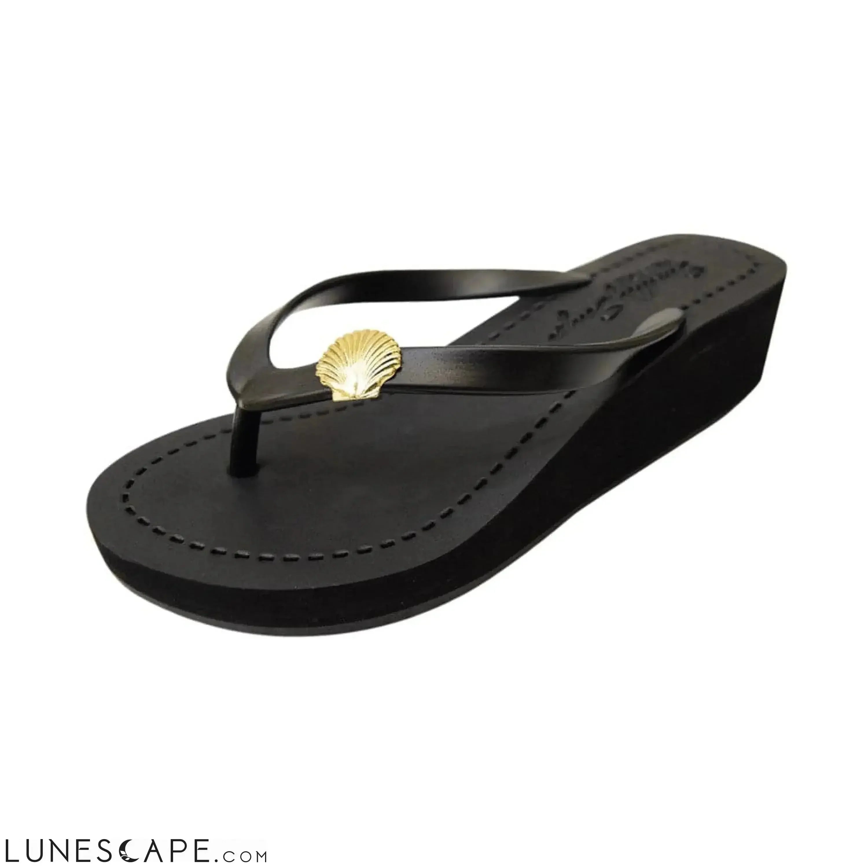 Gold Shell - Mid Wedge Flip Flops Sandals Studs Charm LUNESCAPE