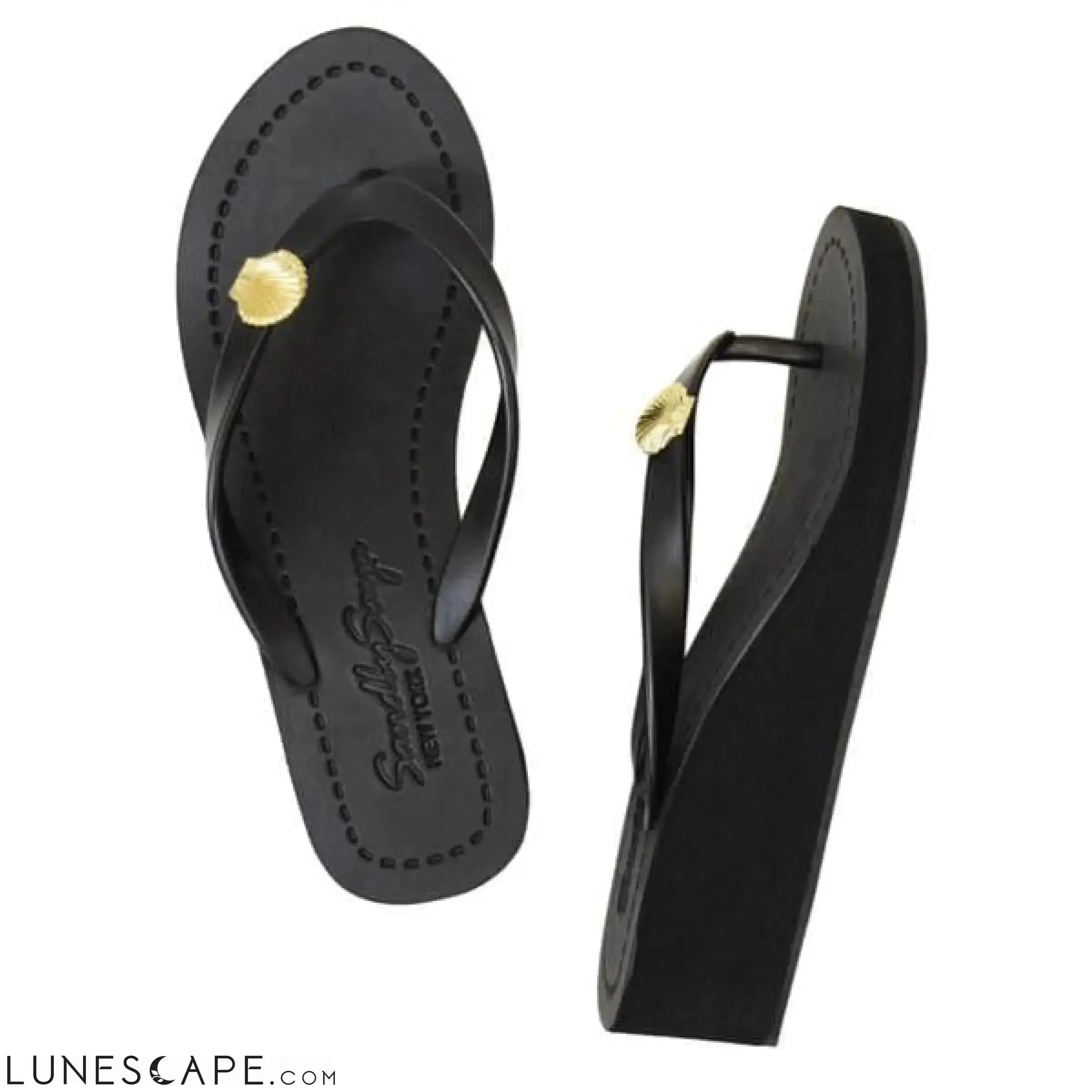 Gold Shell - Mid Wedge Flip Flops Sandals Studs Charm LUNESCAPE