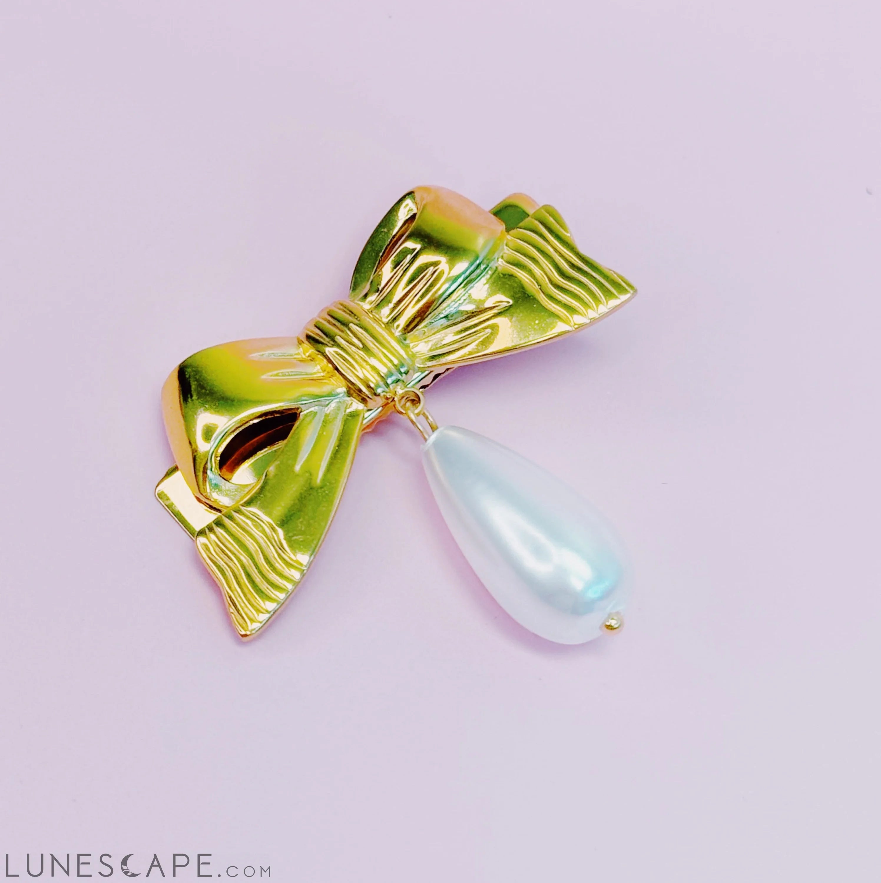 Golden Bow Dangle Pearl Hair Clip LUNESCAPE