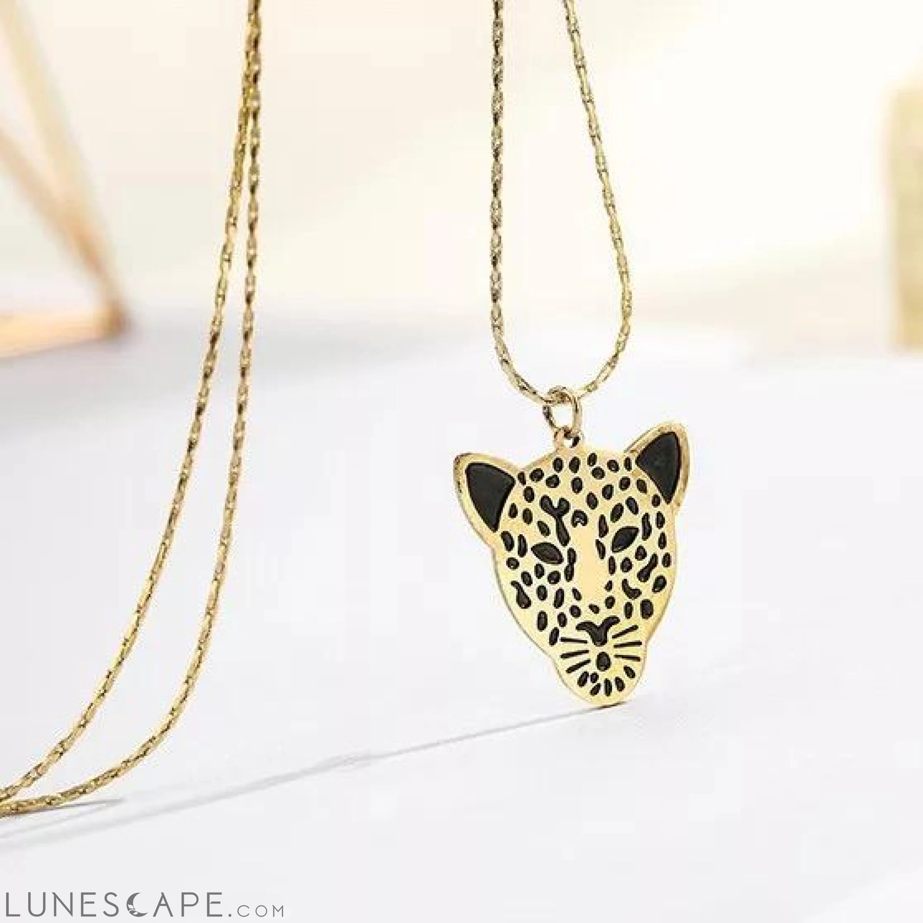 Golden Leopard Pendant Necklace LUNESCAPE