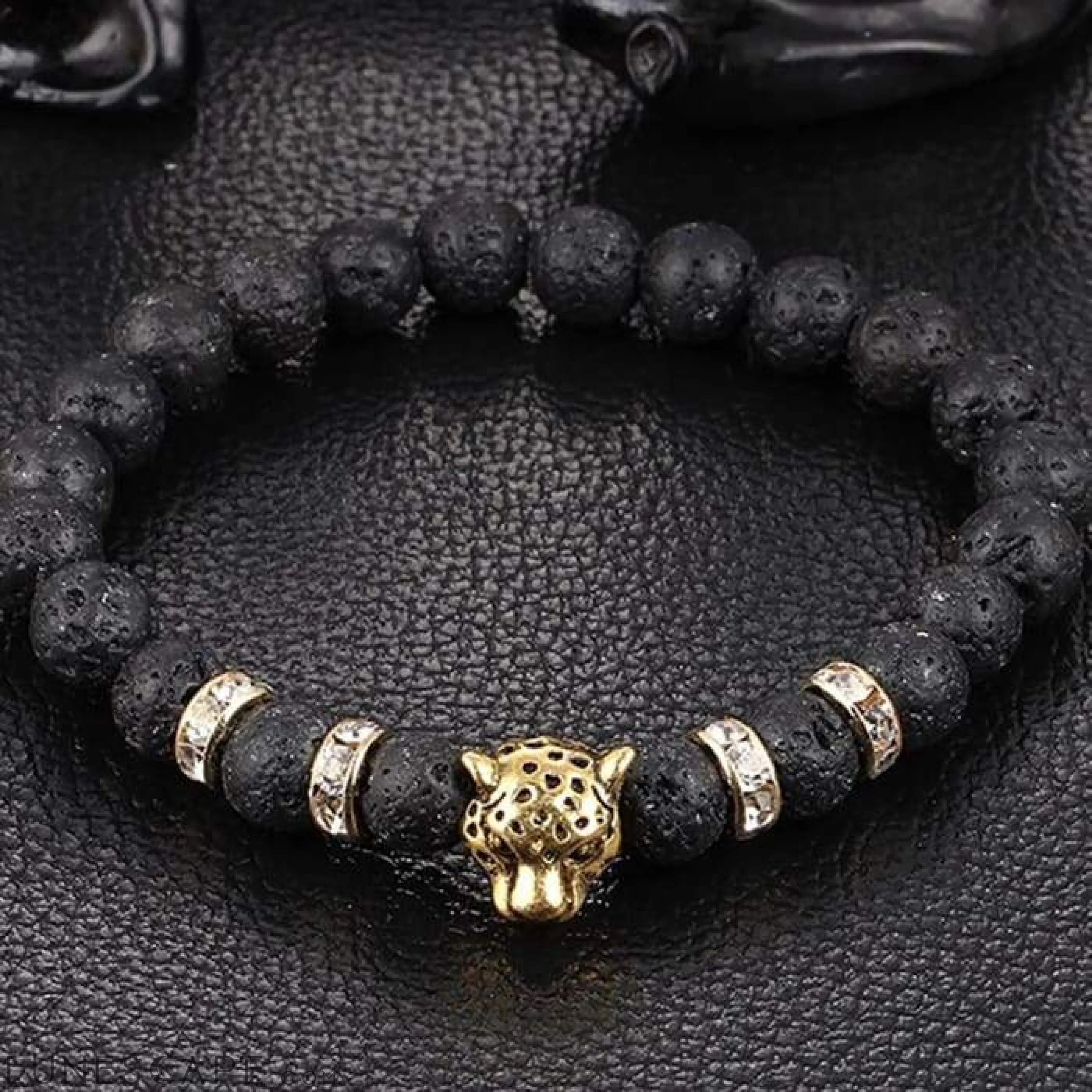 Golden Onyx Stone Leopard and Lava Stone Beads Men's Bracelet LUNESCAPE