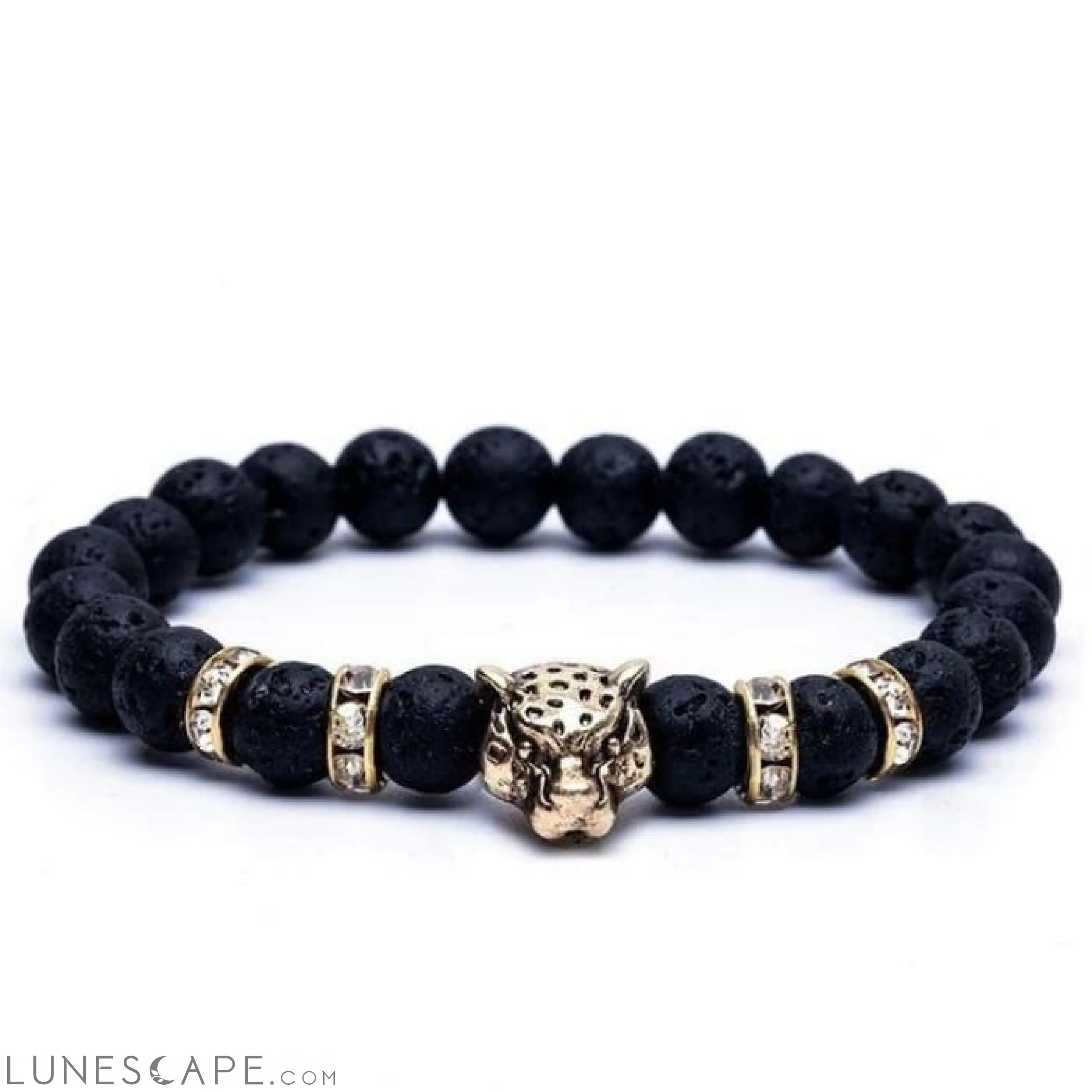 Golden Onyx Stone Leopard and Lava Stone Beads Men's Bracelet LUNESCAPE