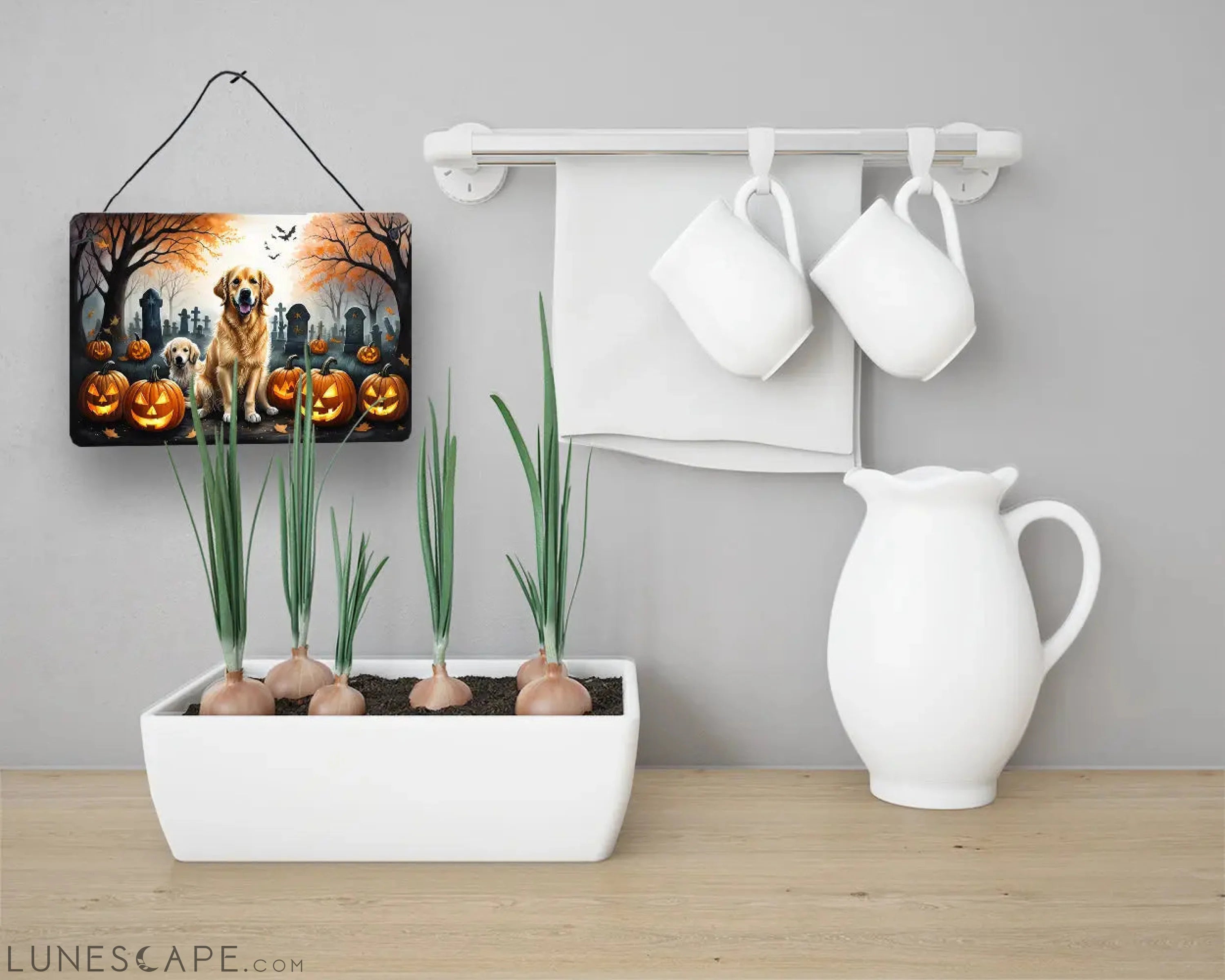 Golden Retriever Spooky Halloween Wall or Door Hanging Prints LUNESCAPE