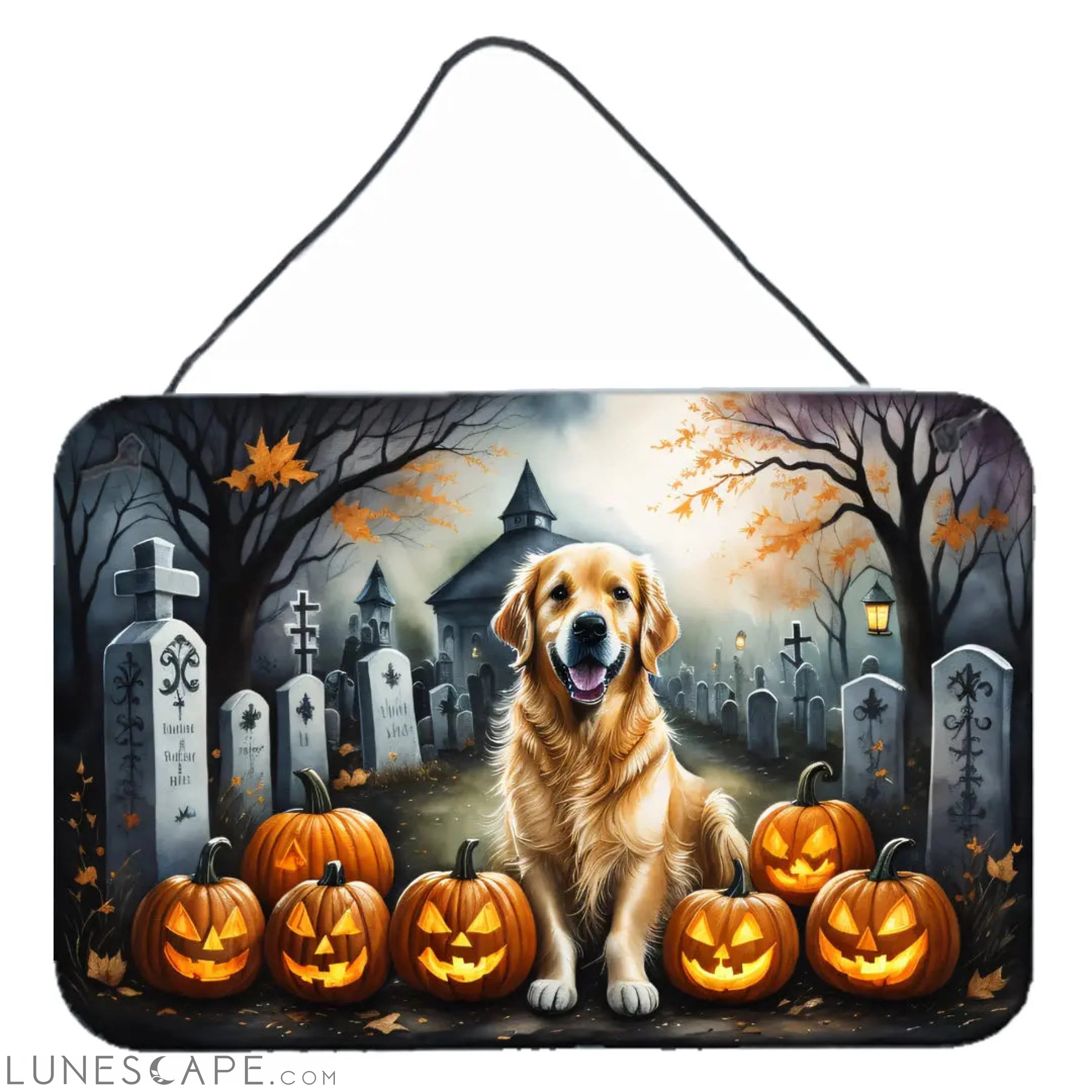 Golden Retriever Spooky Halloween Wall or Door Hanging Prints LUNESCAPE