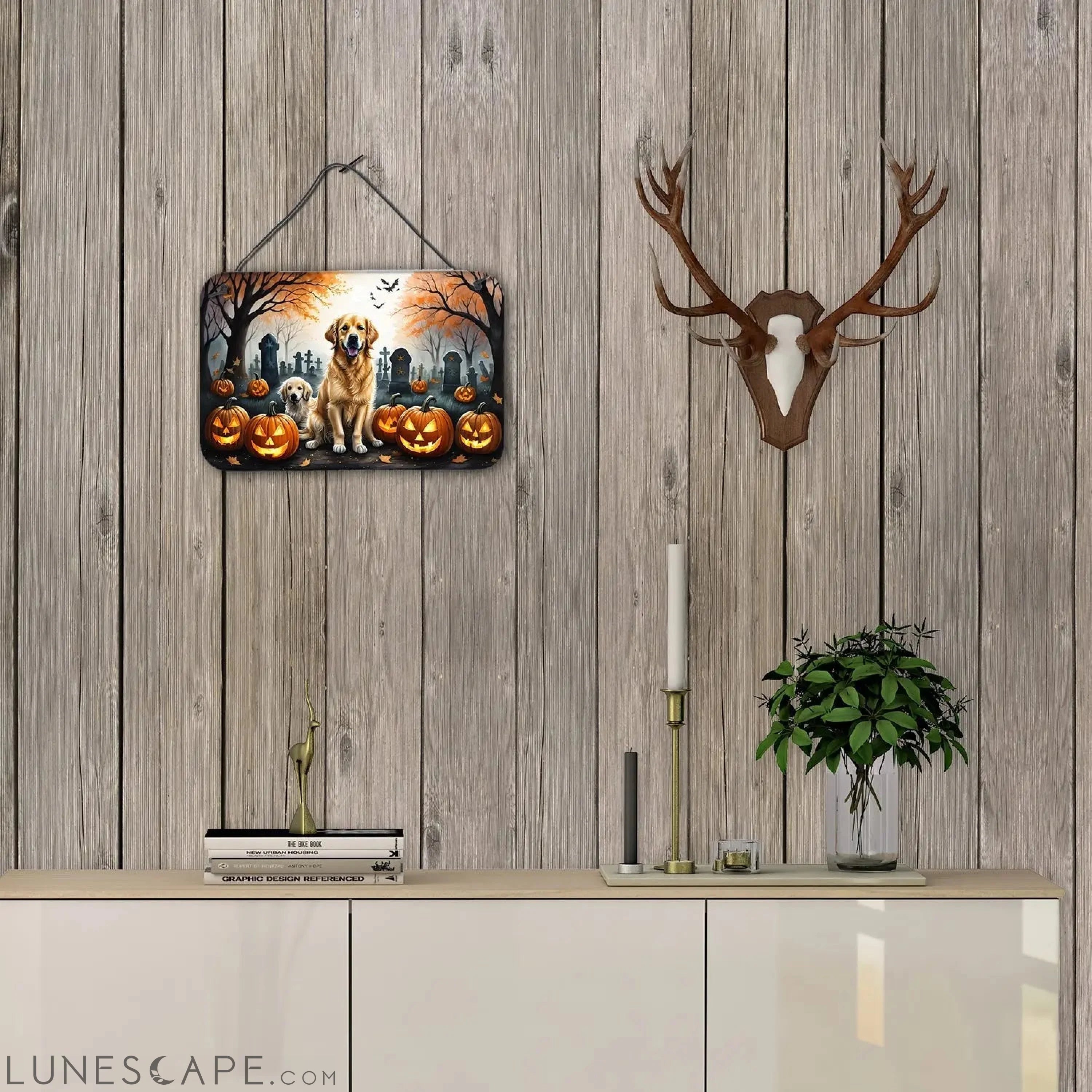 Golden Retriever Spooky Halloween Wall or Door Hanging Prints LUNESCAPE