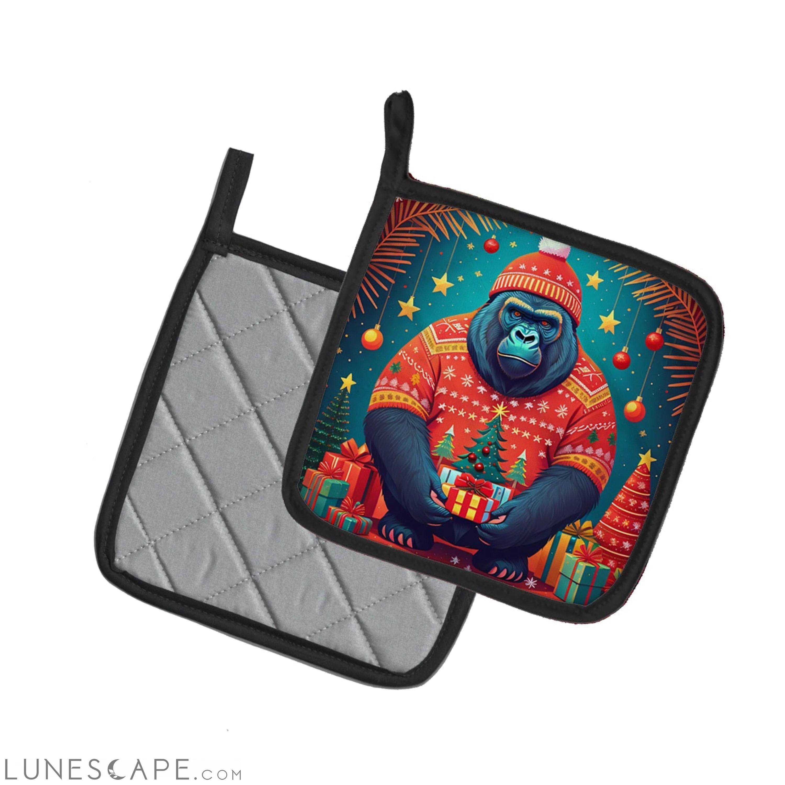 Gorilla Christmas Pair of Pot Holders LUNESCAPE