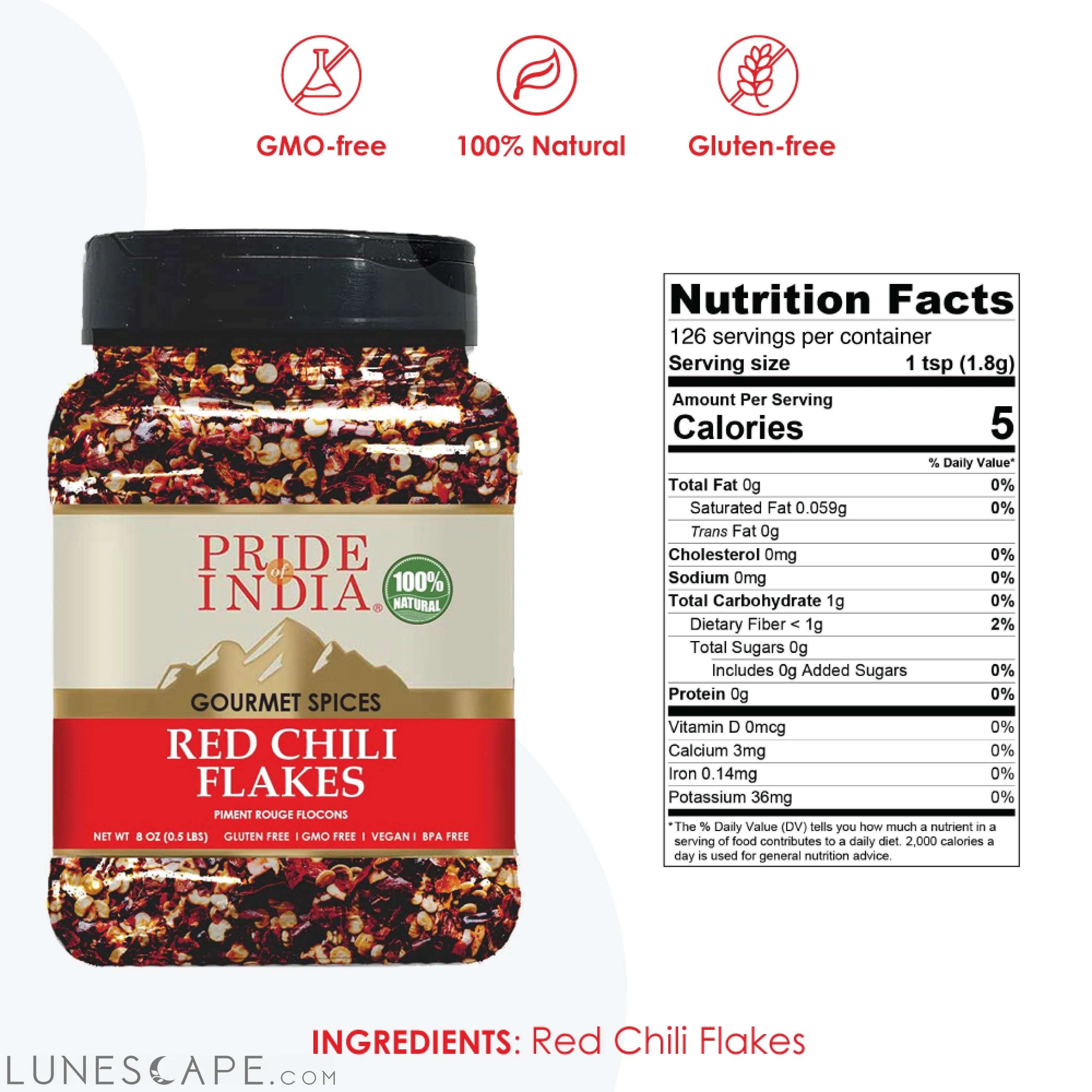 Gourmet Red Chili Flakes Hot - 8 oz LUNESCAPE