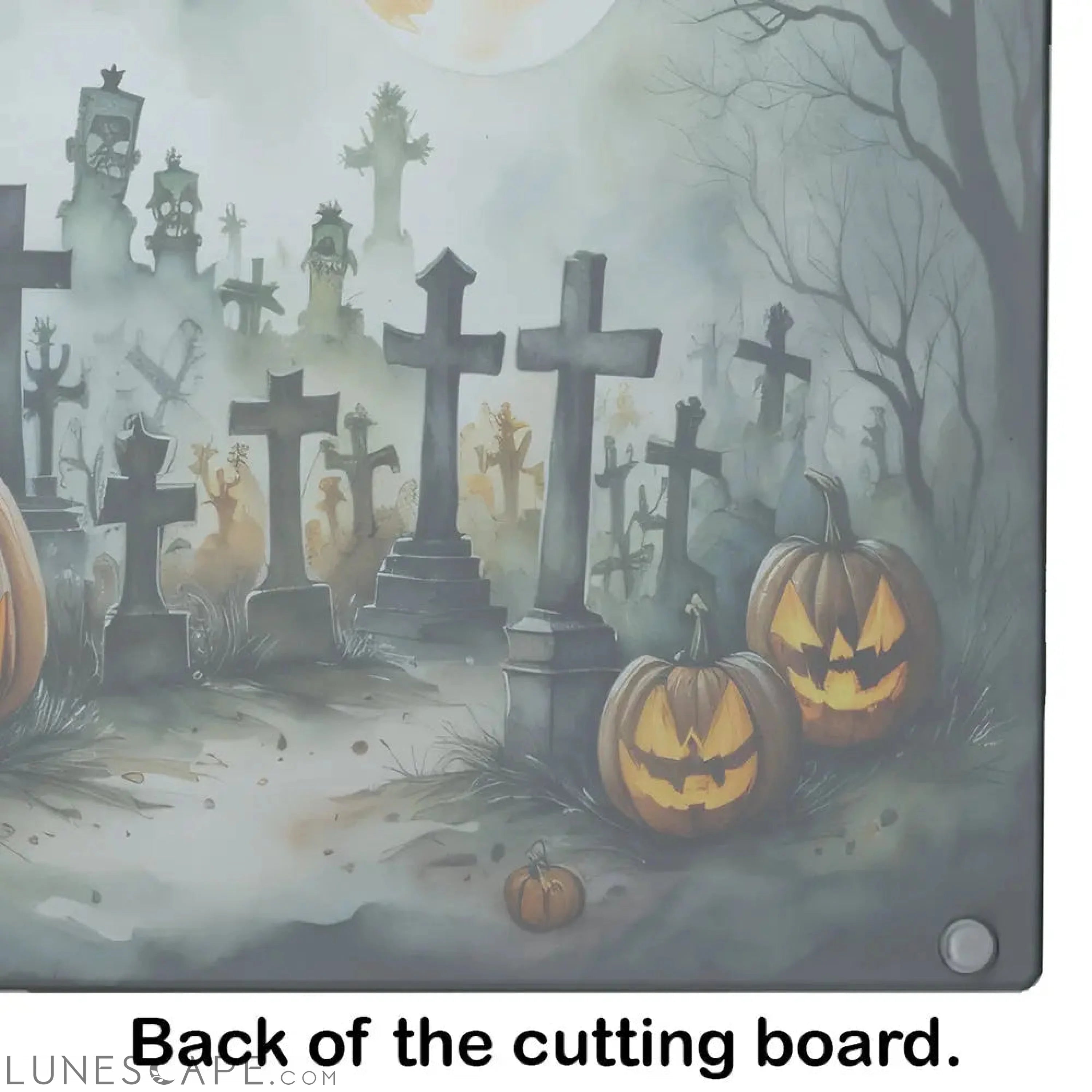 Graveyard Spooky Halloween Glass Cutting Board LUNESCAPE