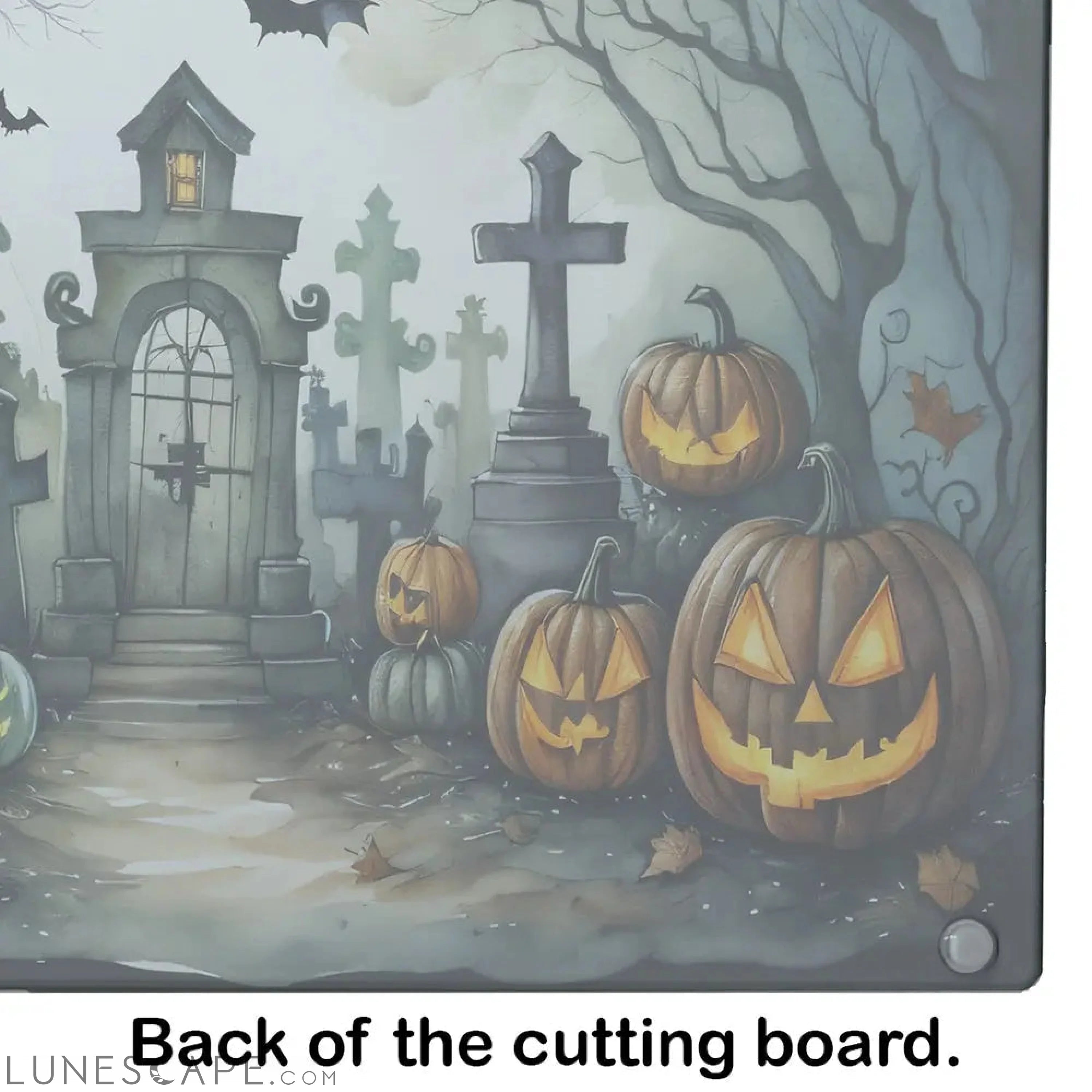 Graveyard Spooky Halloween Glass Cutting Board LUNESCAPE