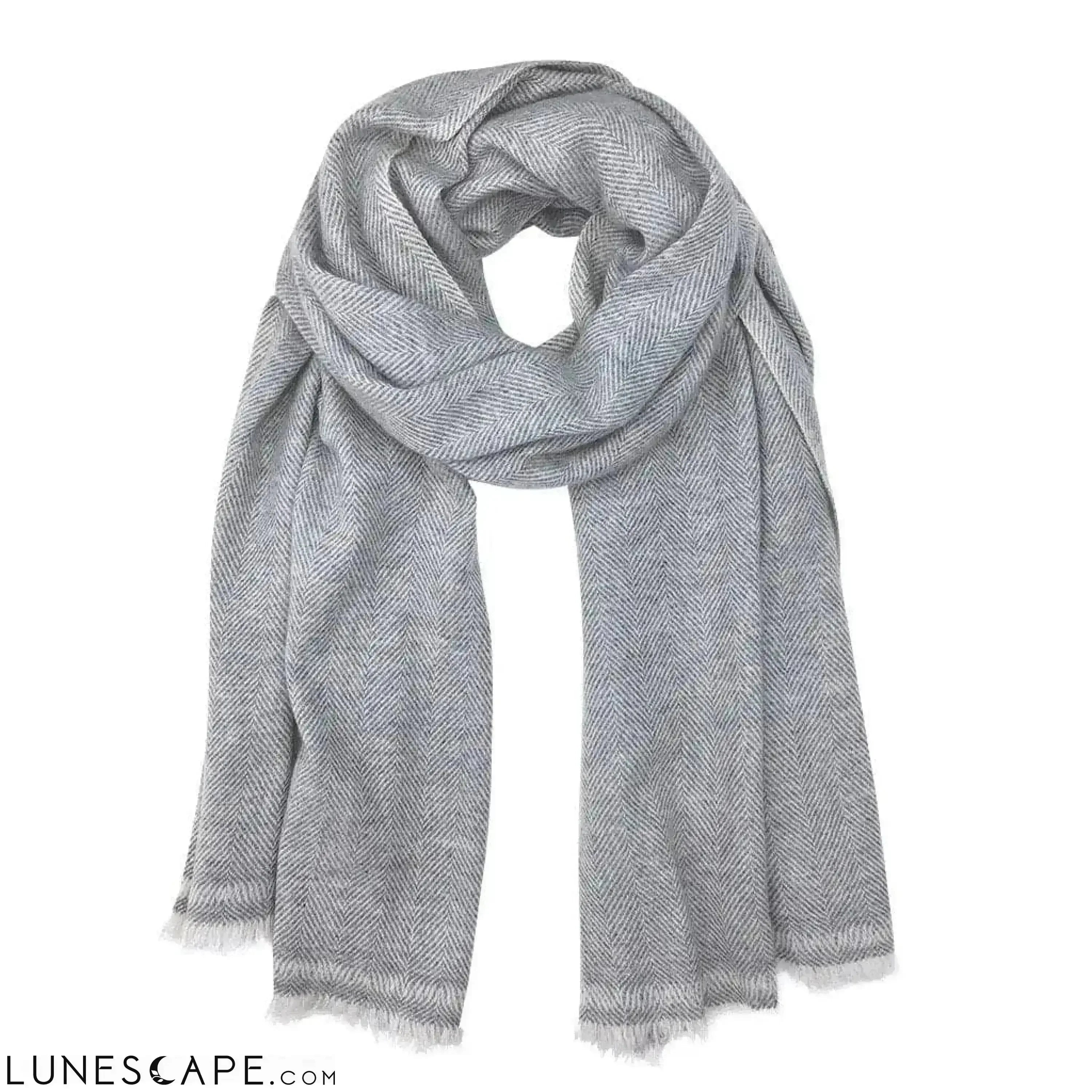 Gray Herringbone Cashmere Scarf LUNESCAPE