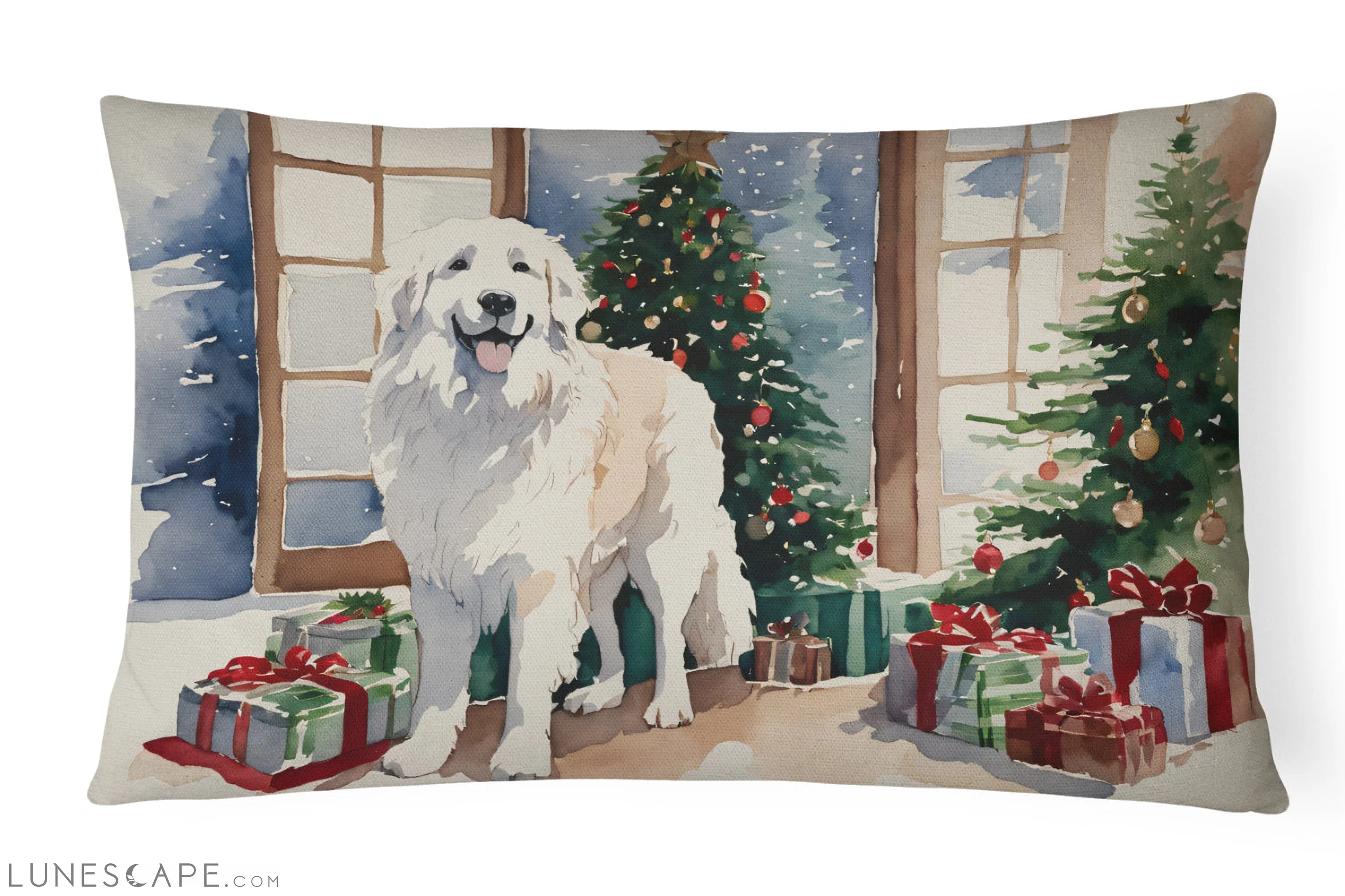 Great Pyrenees Cozy Christmas Throw Pillow LUNESCAPE