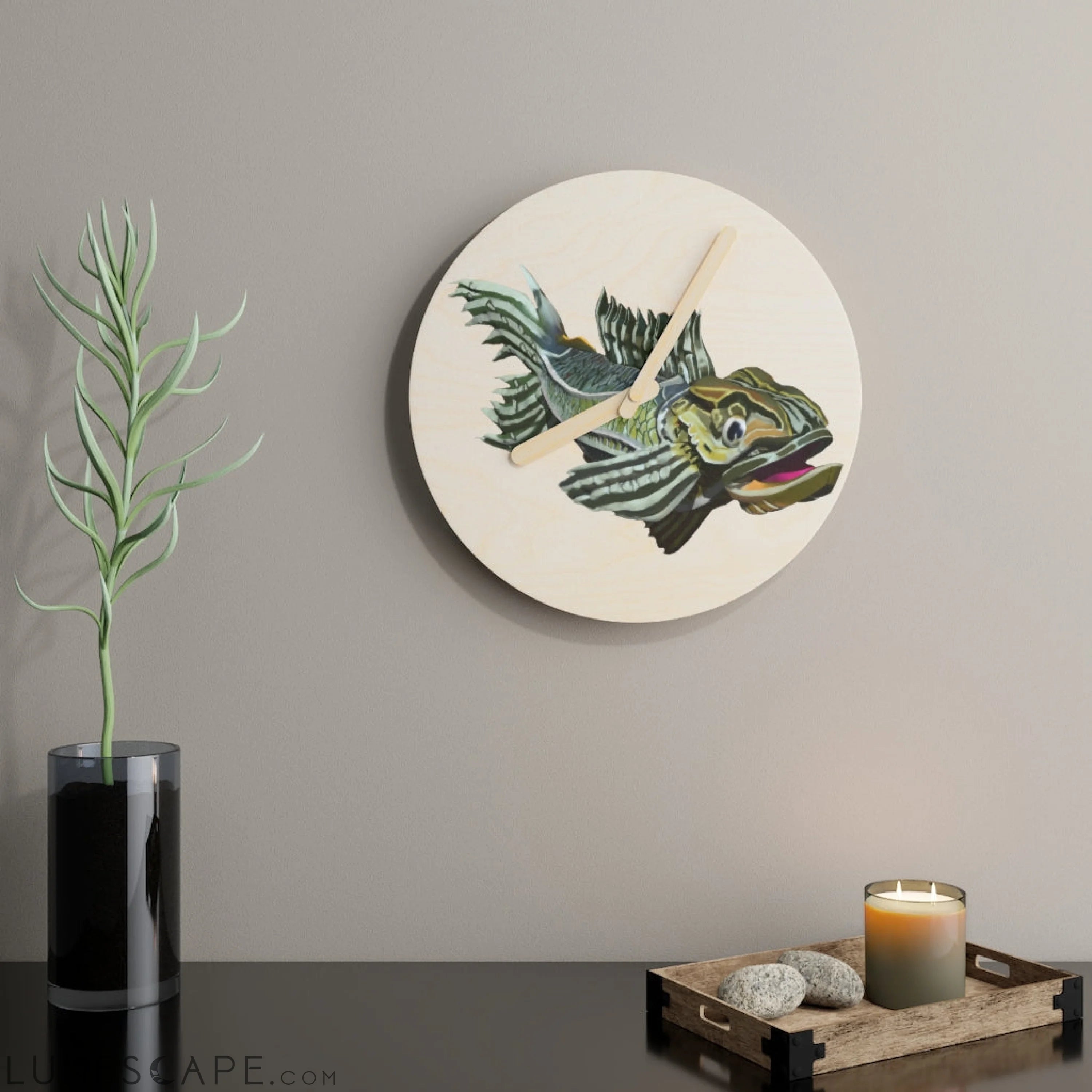 Green Fish Wooden Wall Clock LUNESCAPE