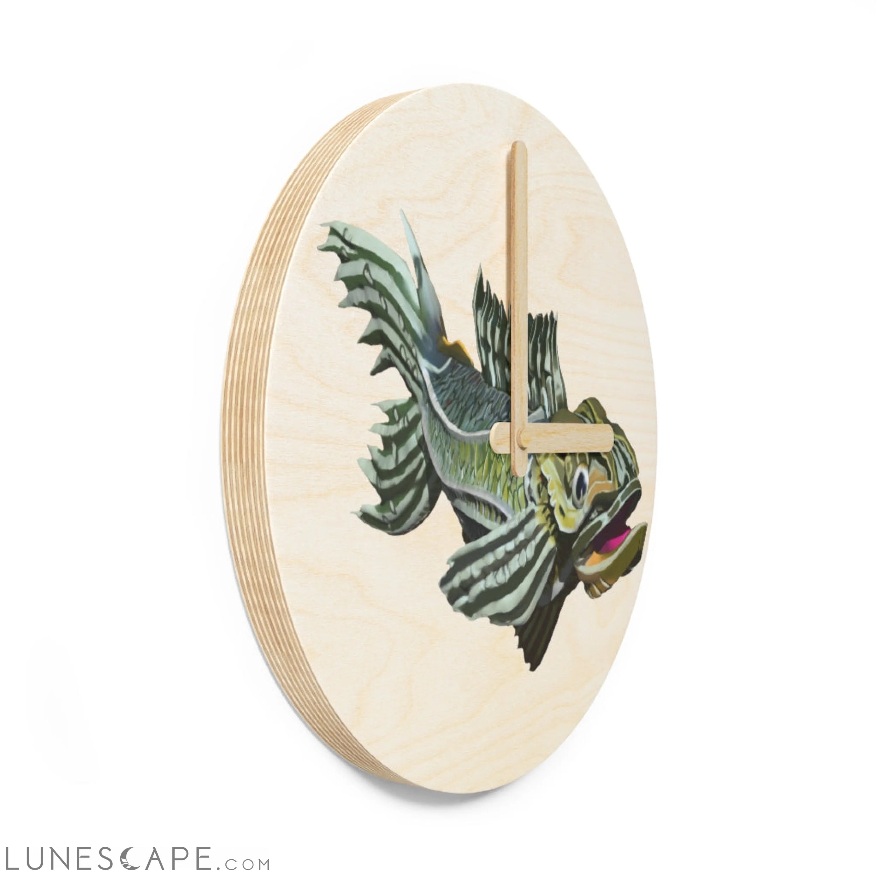 Green Fish Wooden Wall Clock LUNESCAPE