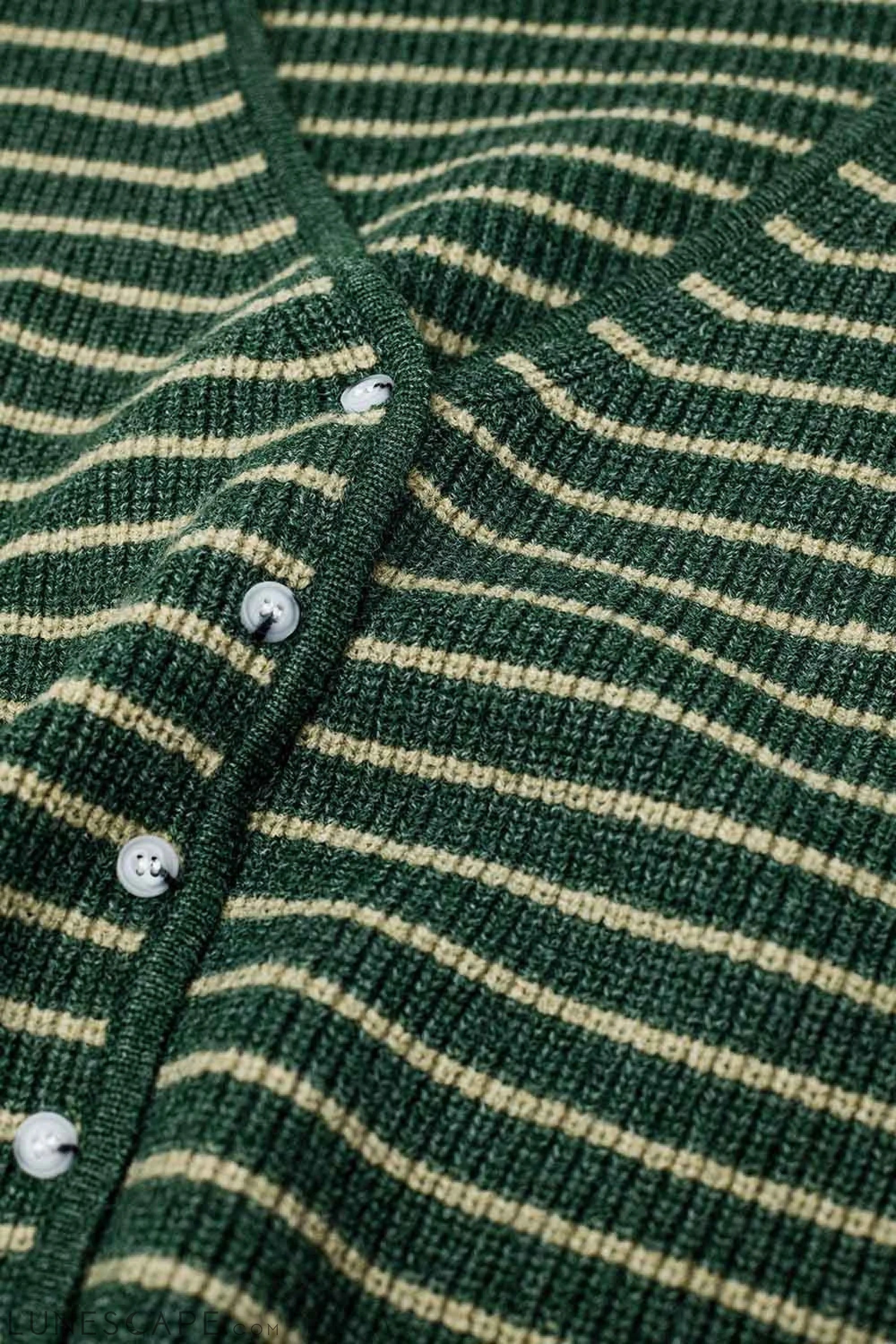 Green Striped Textured Knit Cardigan LUNESCAPE