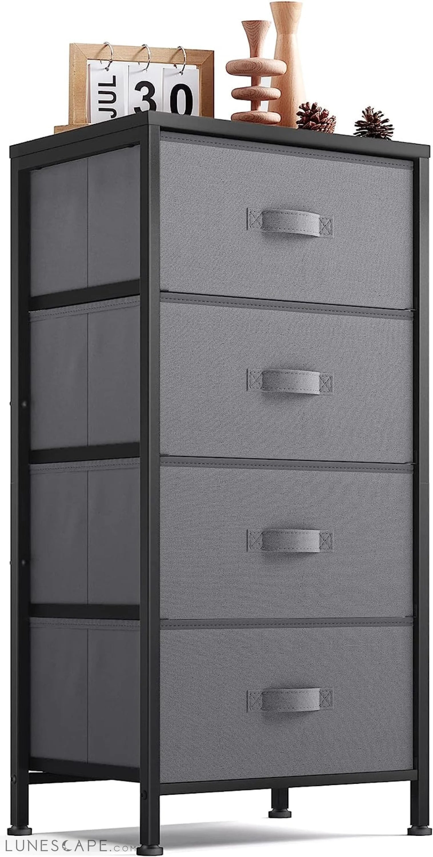 Greige Dresser with 9 Textured Print Fabric Drawers LUNESCAPE