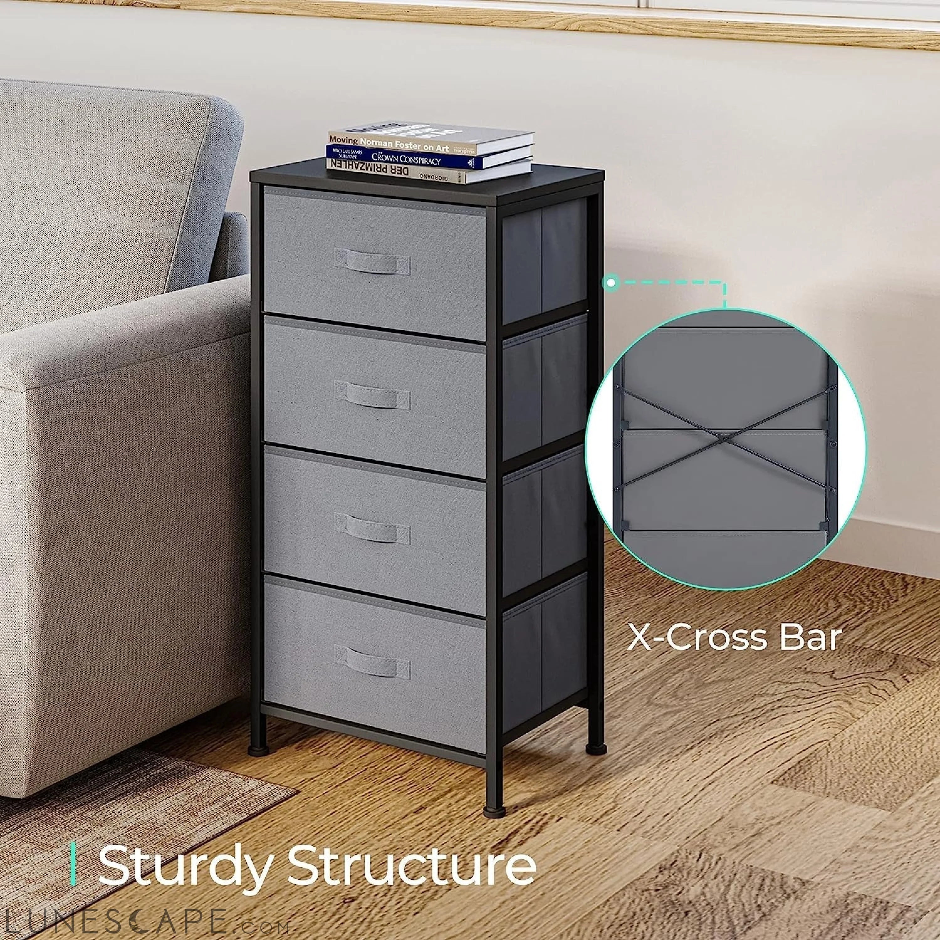 Greige Dresser with 9 Textured Print Fabric Drawers LUNESCAPE