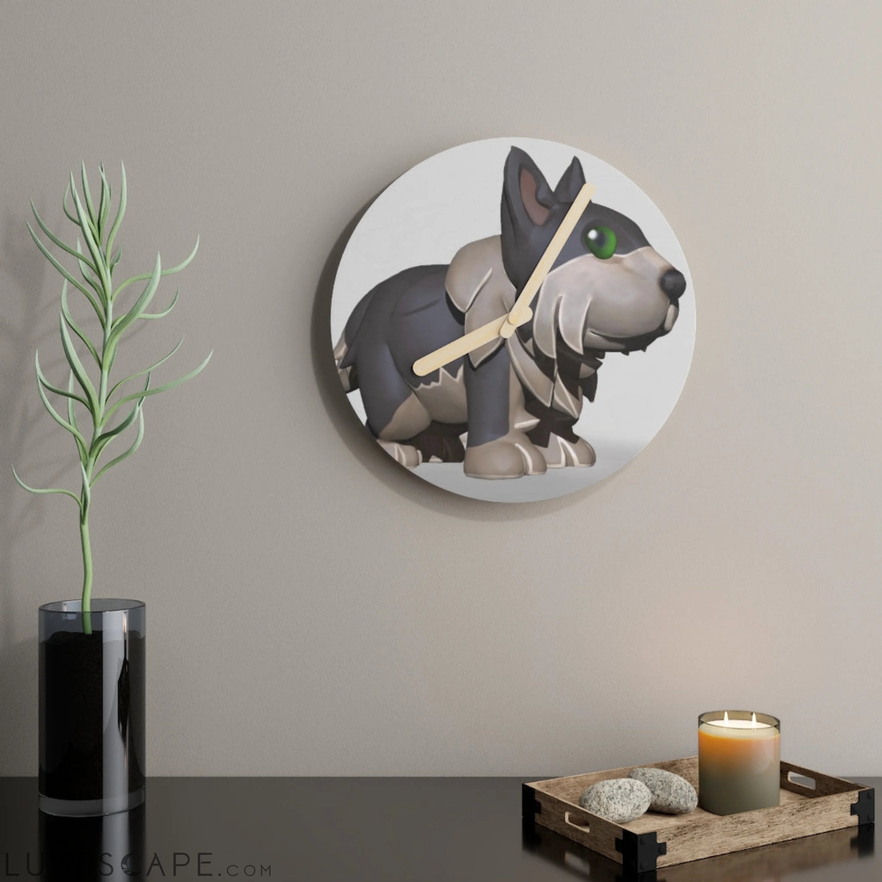 Grey Dog Wooden Wall Clock LUNESCAPE