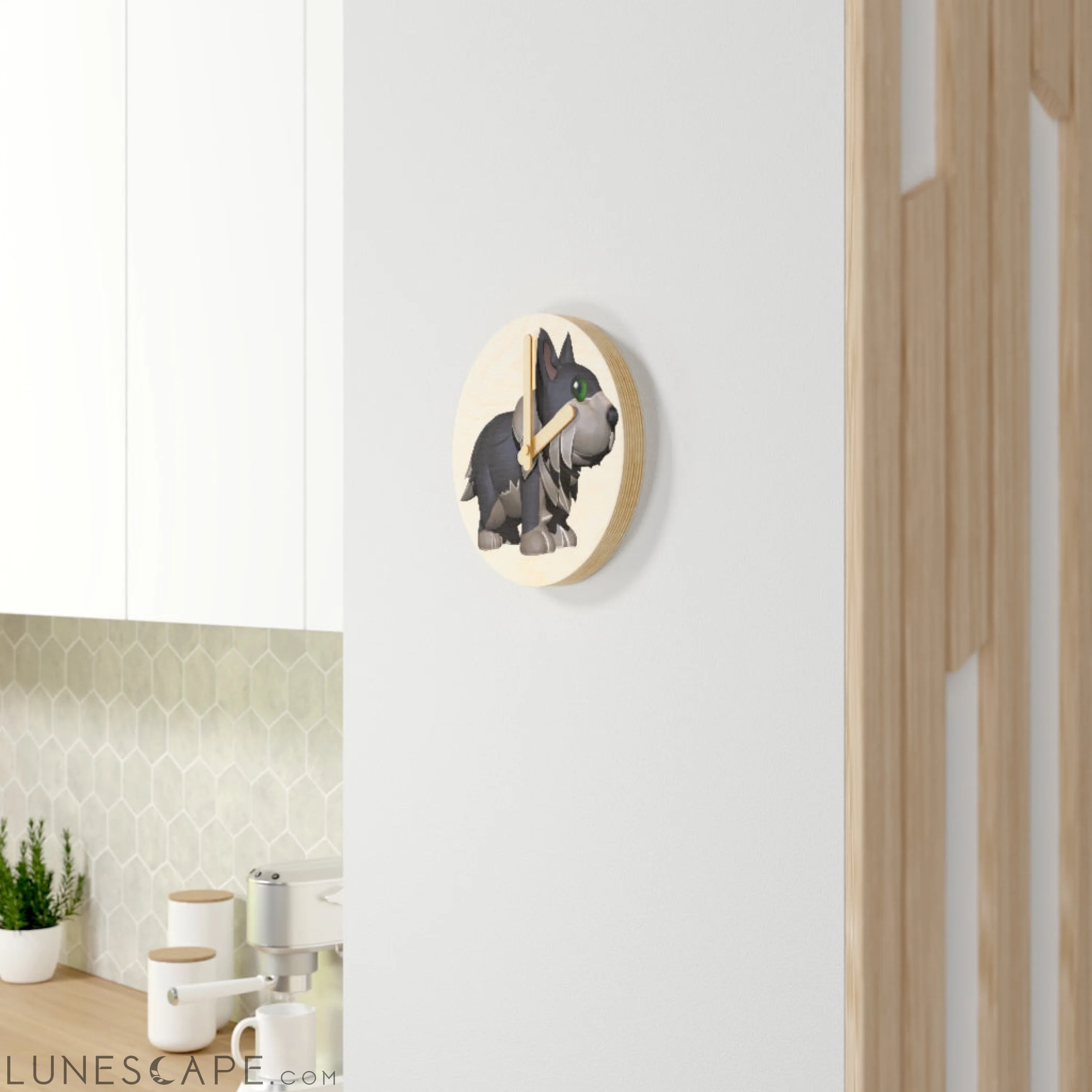 Grey Dog Wooden Wall Clock LUNESCAPE