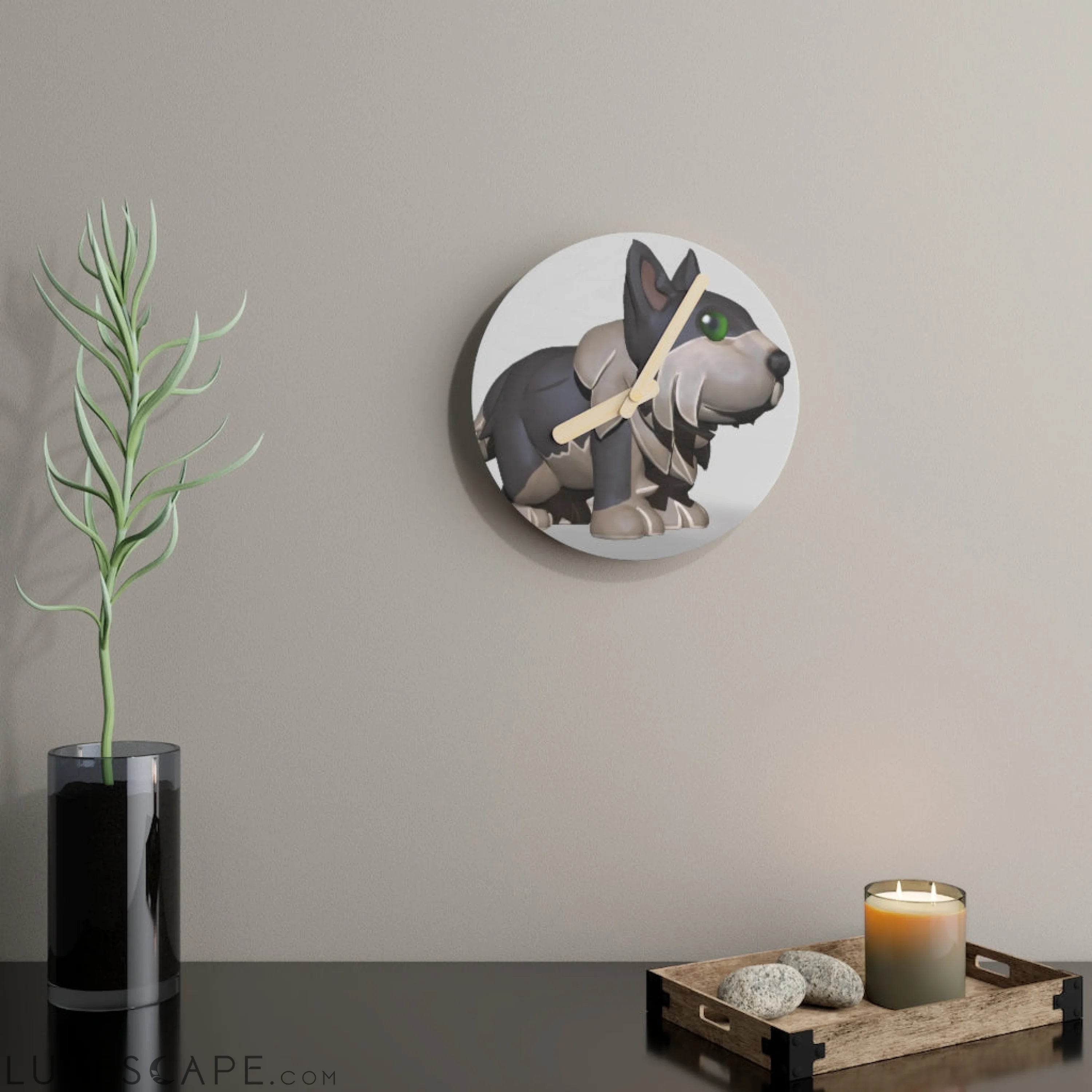 Grey Dog Wooden Wall Clock LUNESCAPE