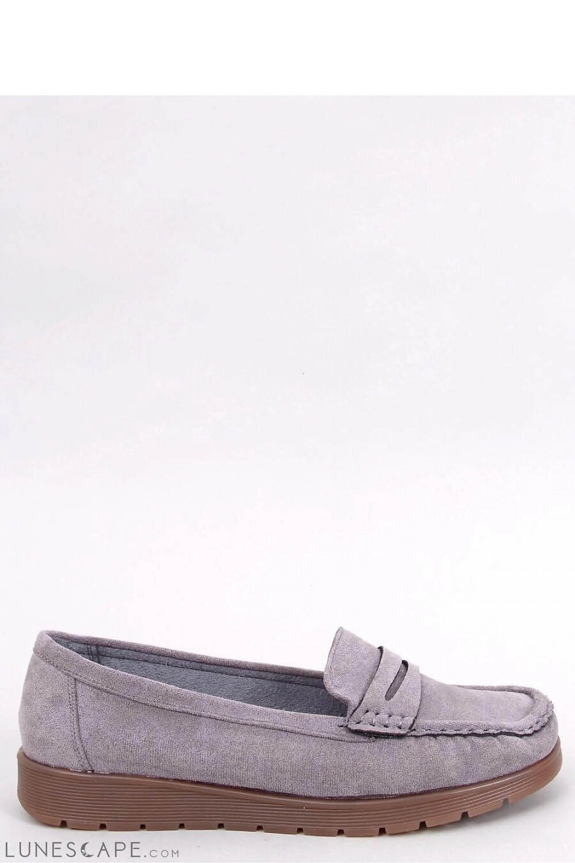 Grey Eco-Suede Women’s Loafers with Penny Slot and Brown Sole LUNESCAPE