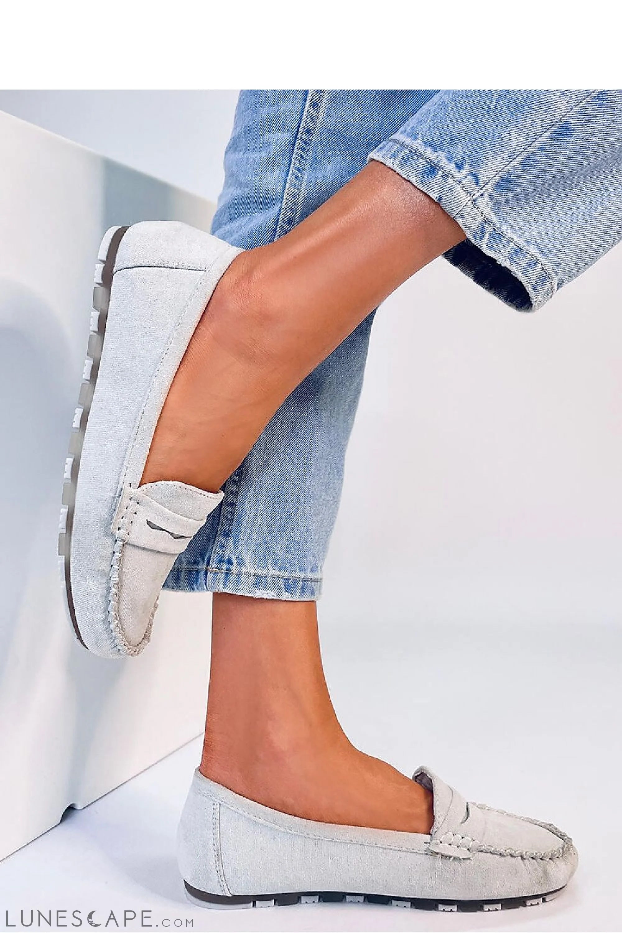 Grey Mist Eco-Suede Women's Loafers – Moc Toe with Flexible Driving Sole LUNESCAPE