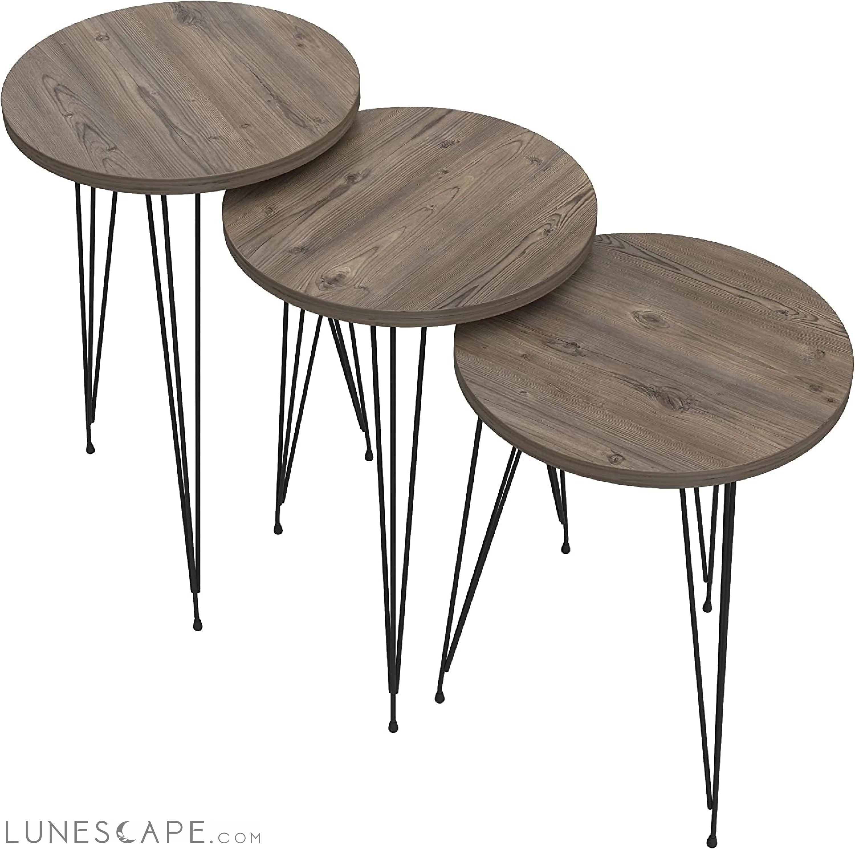Grey Pine Wood Nesting End Tables Set of 3 LUNESCAPE