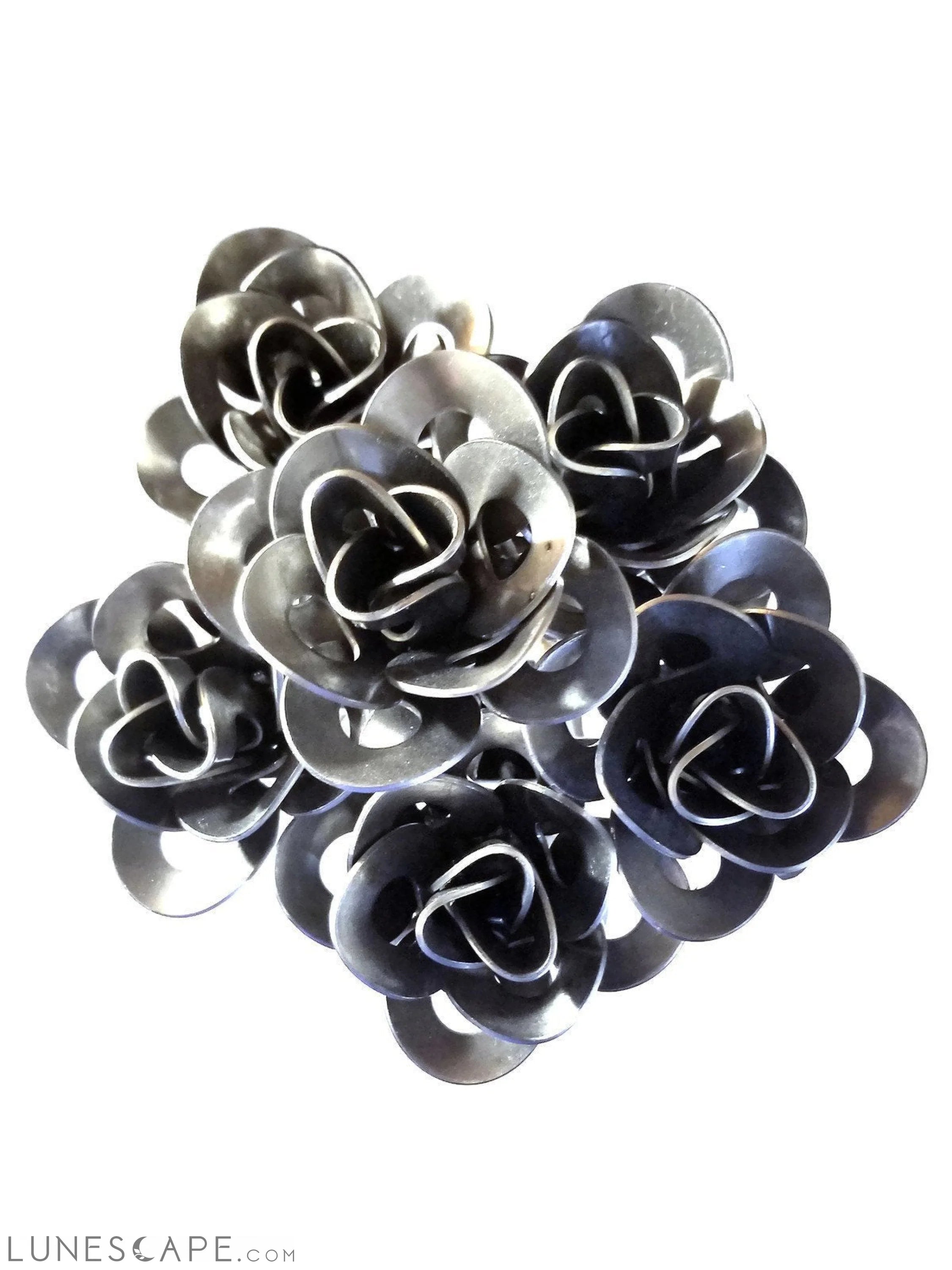 Half Dozen Metal Roses and Vase, Six Recycled Metal Roses and Vase, LUNESCAPE