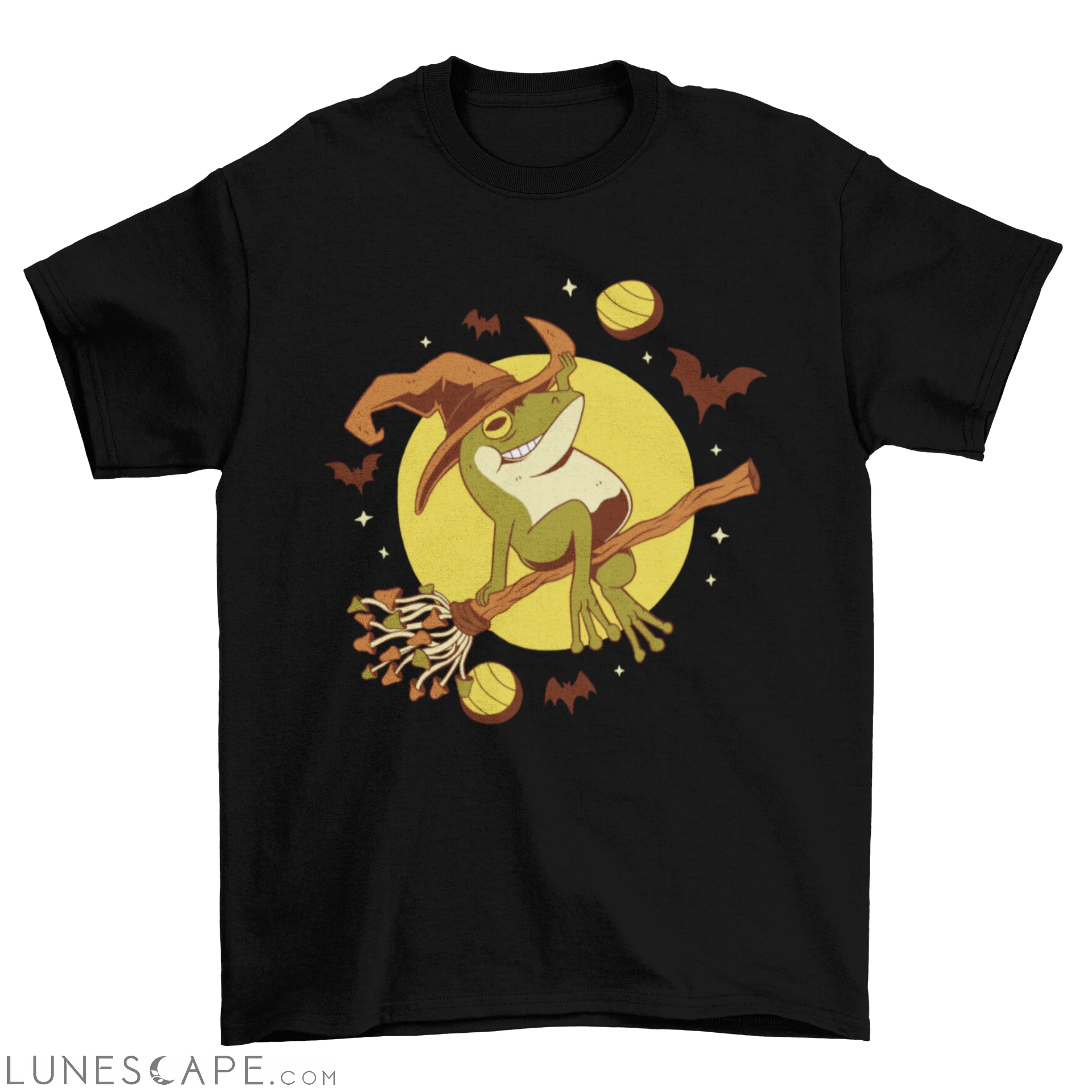 Halloween frog witch flying t-shirt design LUNESCAPE
