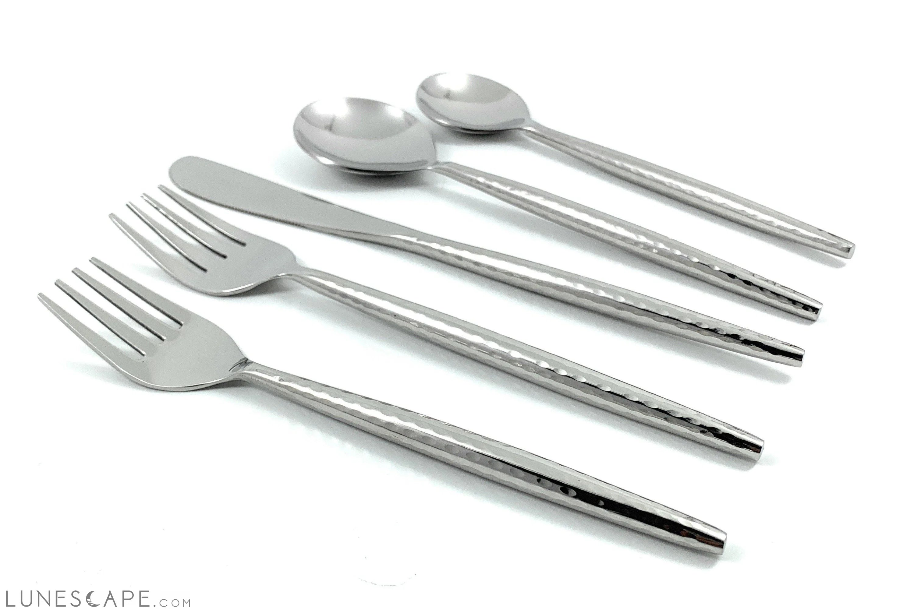 Handcrafted Hammered Stainless Steel Flatware - 20 Piece Set LUNESCAPE