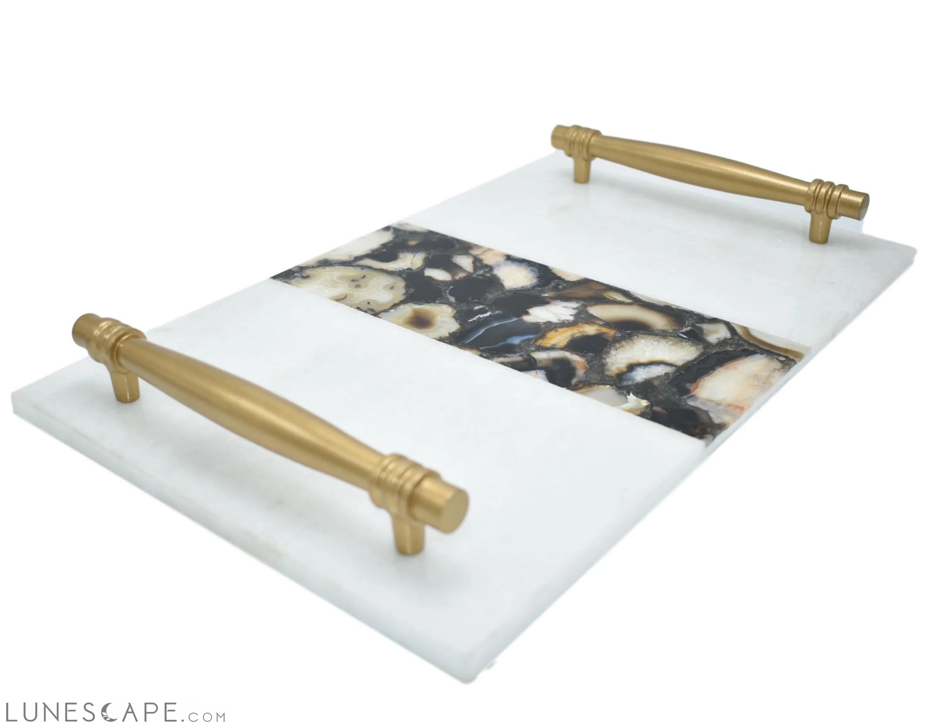 Handcrafted Marble Serving Tray with Gold Handle LUNESCAPE