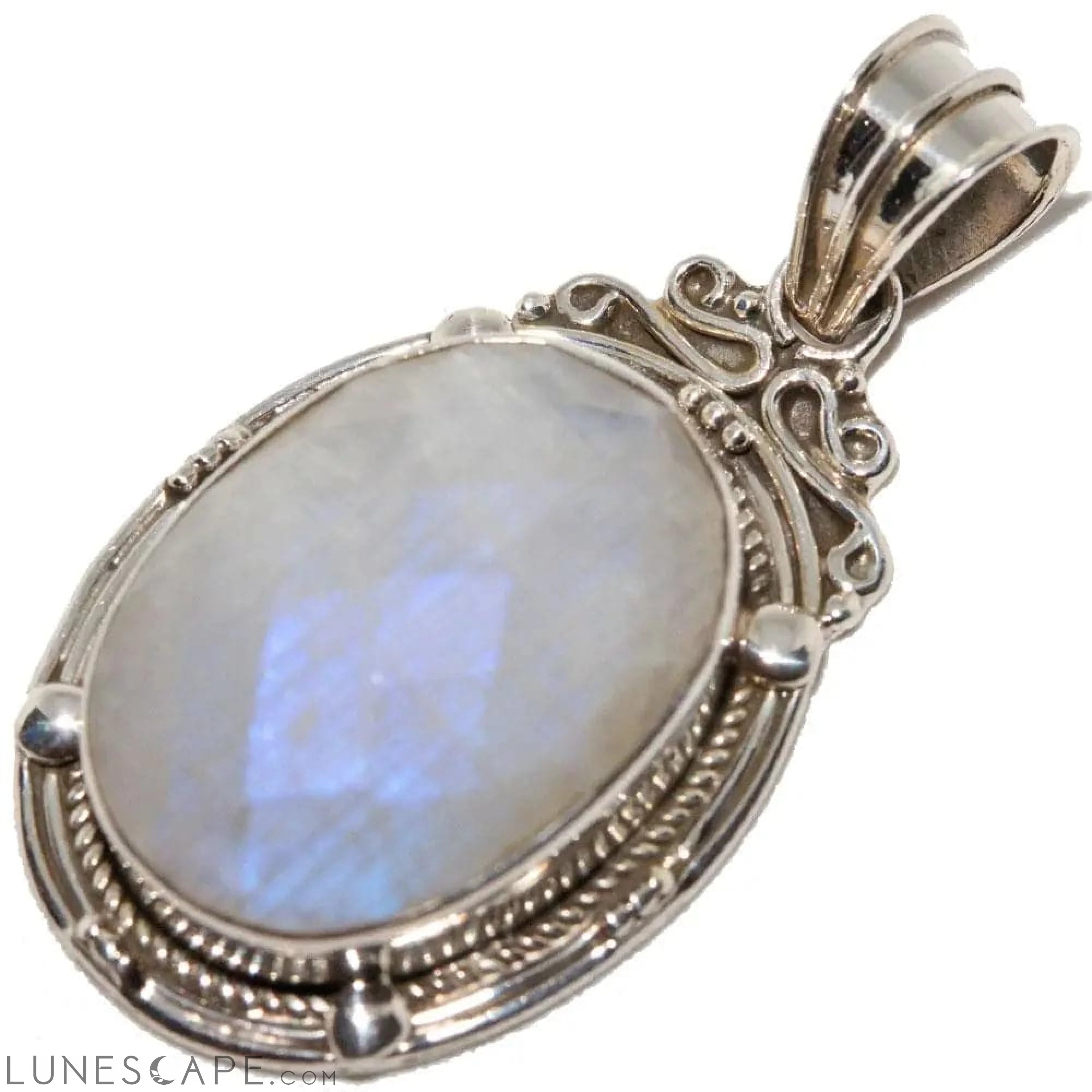 Handcrafted Moonstone Scrollwork Pendant in Sterling SIlver LUNESCAPE
