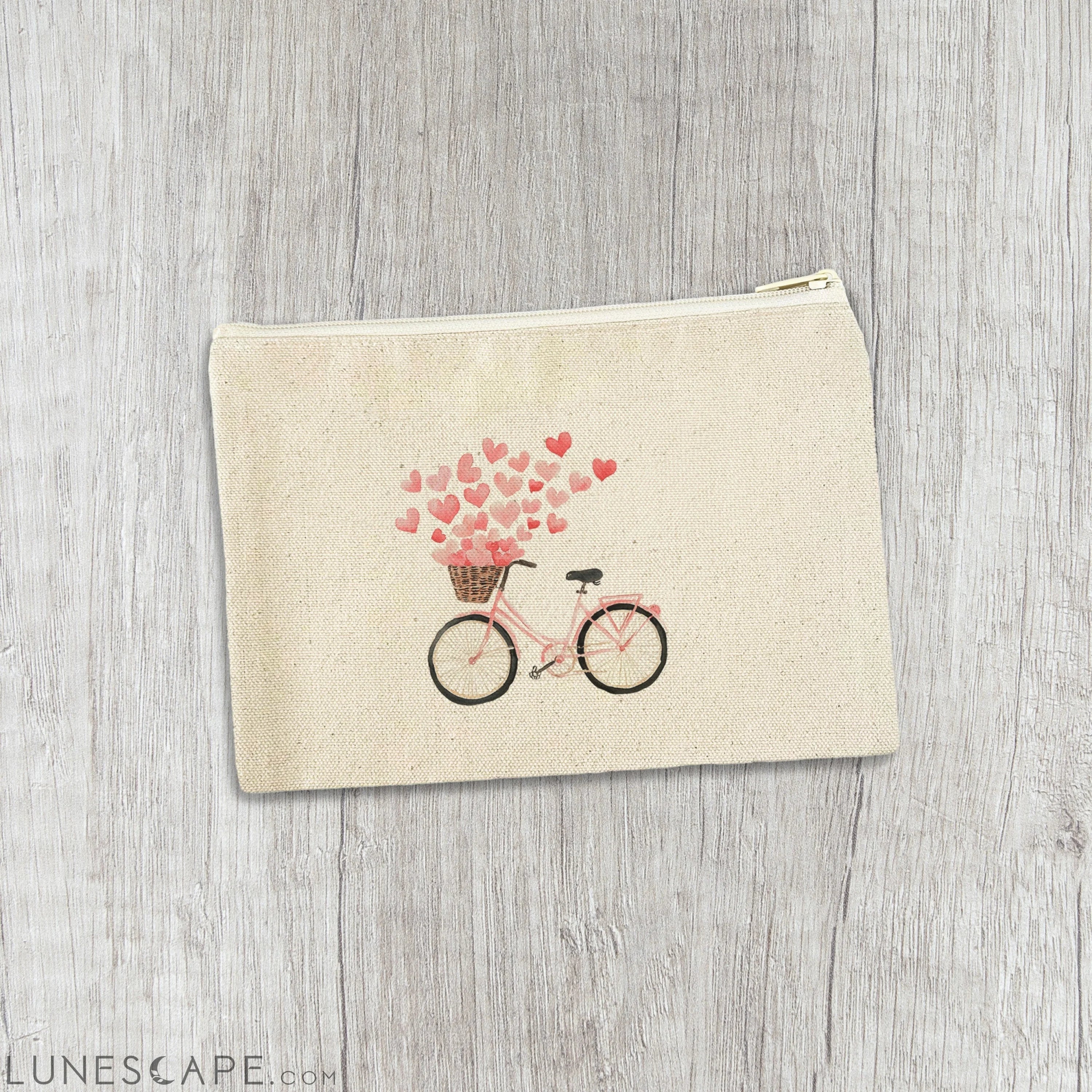Hearts Bicycle - Valentine's Day Canvas Zipper Pouch LUNESCAPE