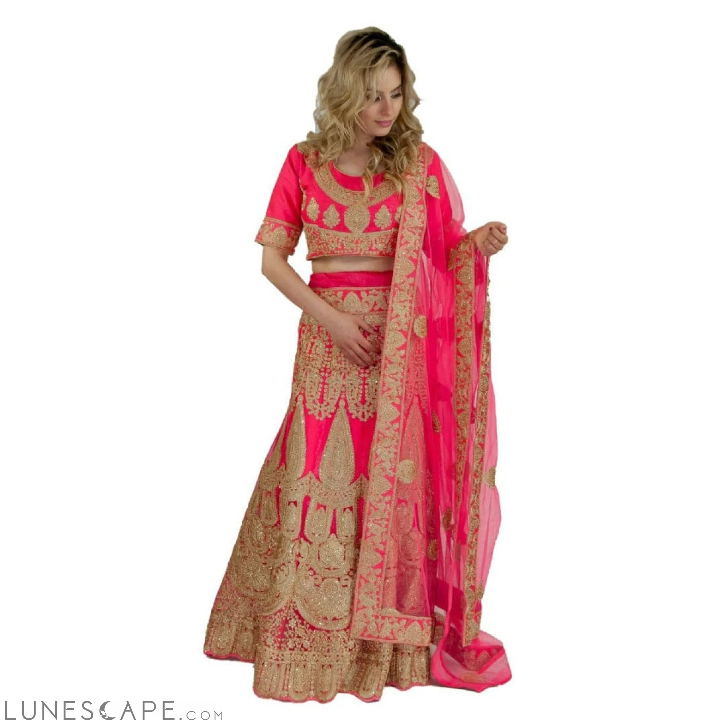Heavy Embroidered Hot Pink Lehenga LUNESCAPE