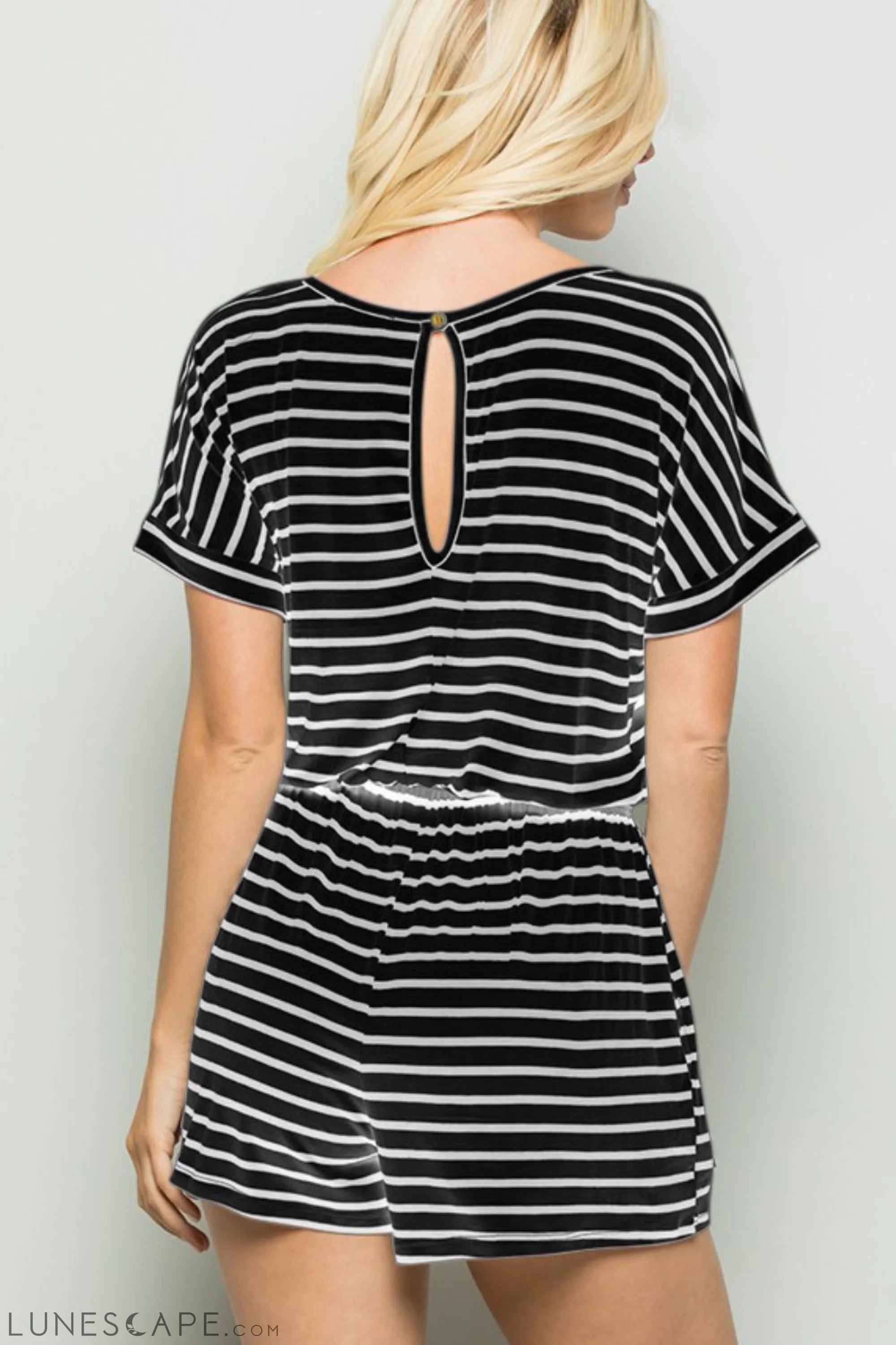 Heimish Full Size Striped Round Neck Short Sleeve Romper LUNESCAPE
