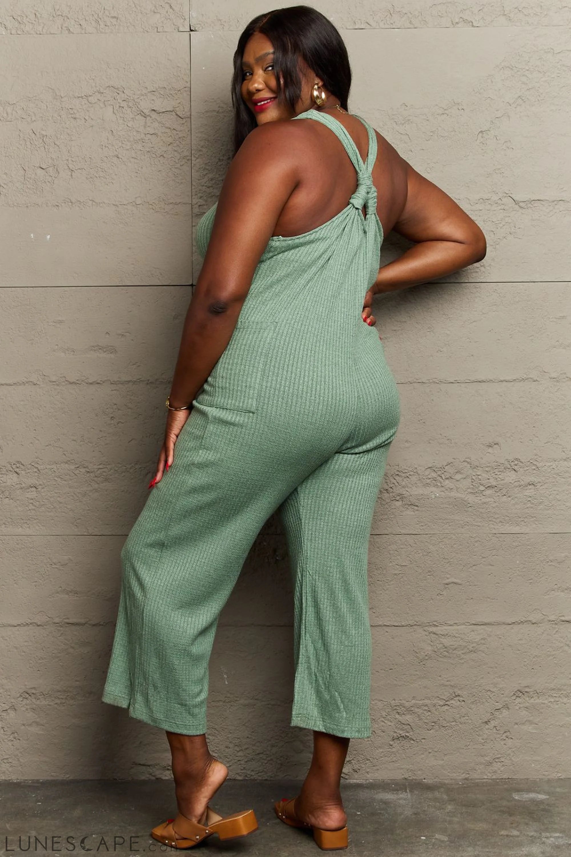 HEYSON Don't Get It Twisted Full Size Rib Knit Jumpsuit LUNESCAPE
