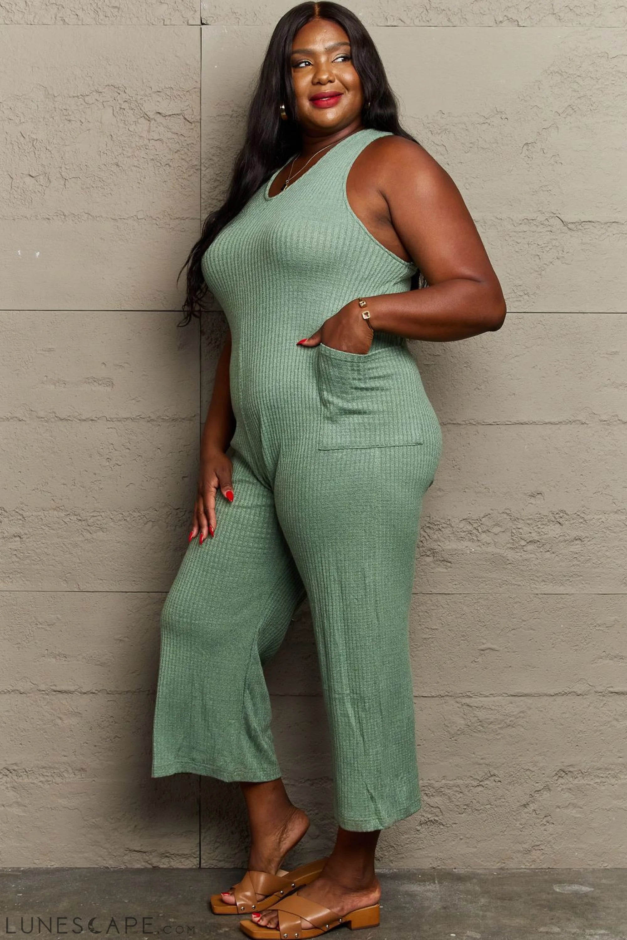 HEYSON Don't Get It Twisted Full Size Rib Knit Jumpsuit LUNESCAPE